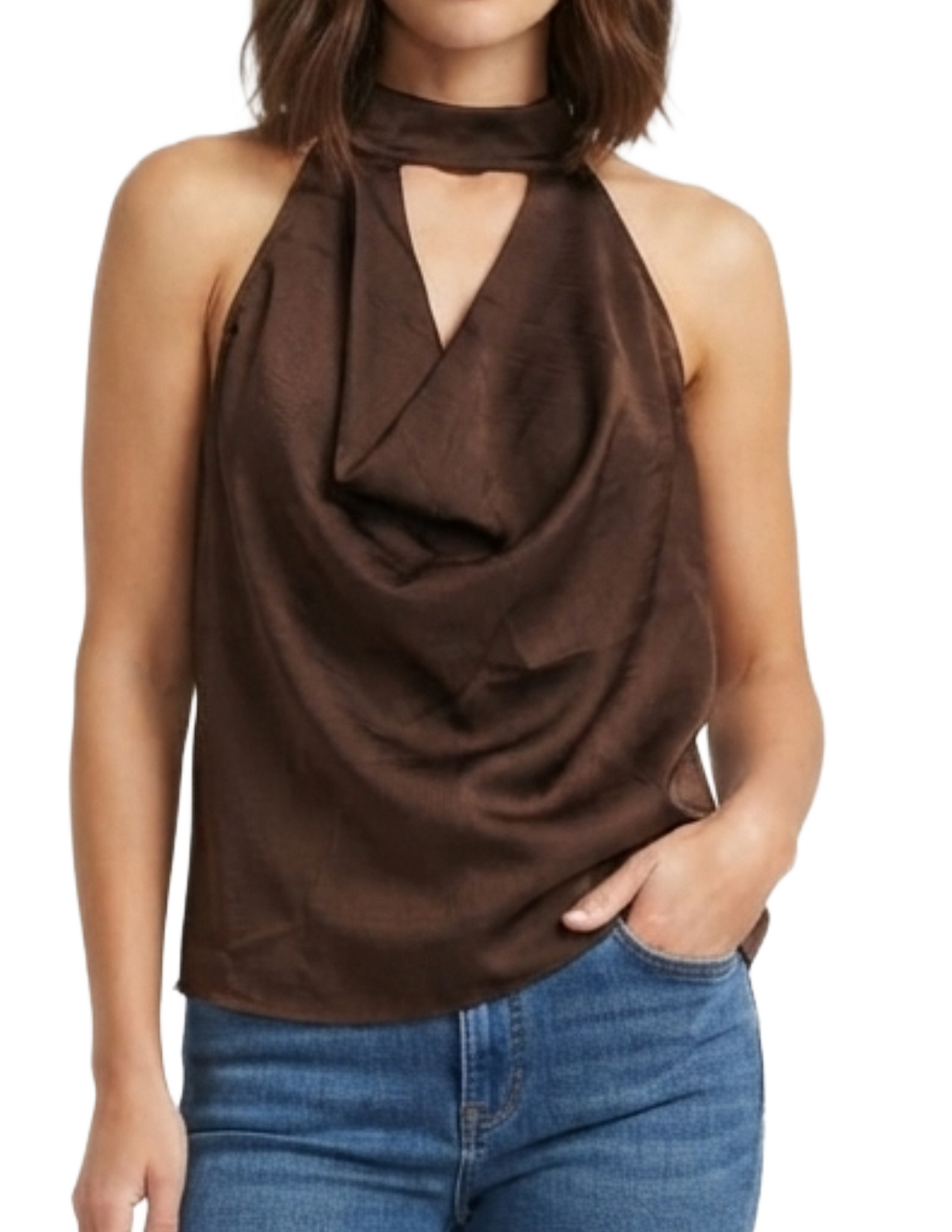 Blusa cafe estilo halter con amarre en cuello