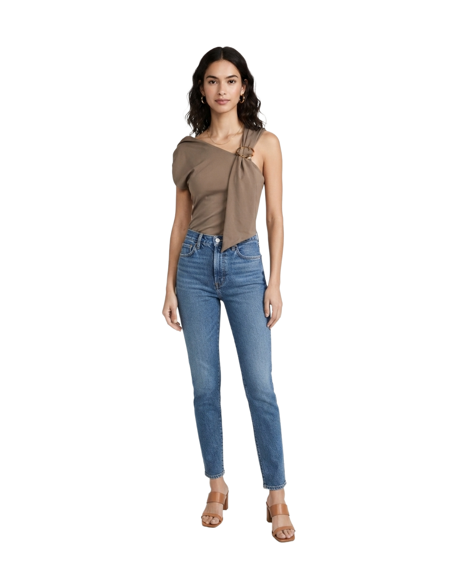 Blusa kaki estilo asimétrica con metal decorativo