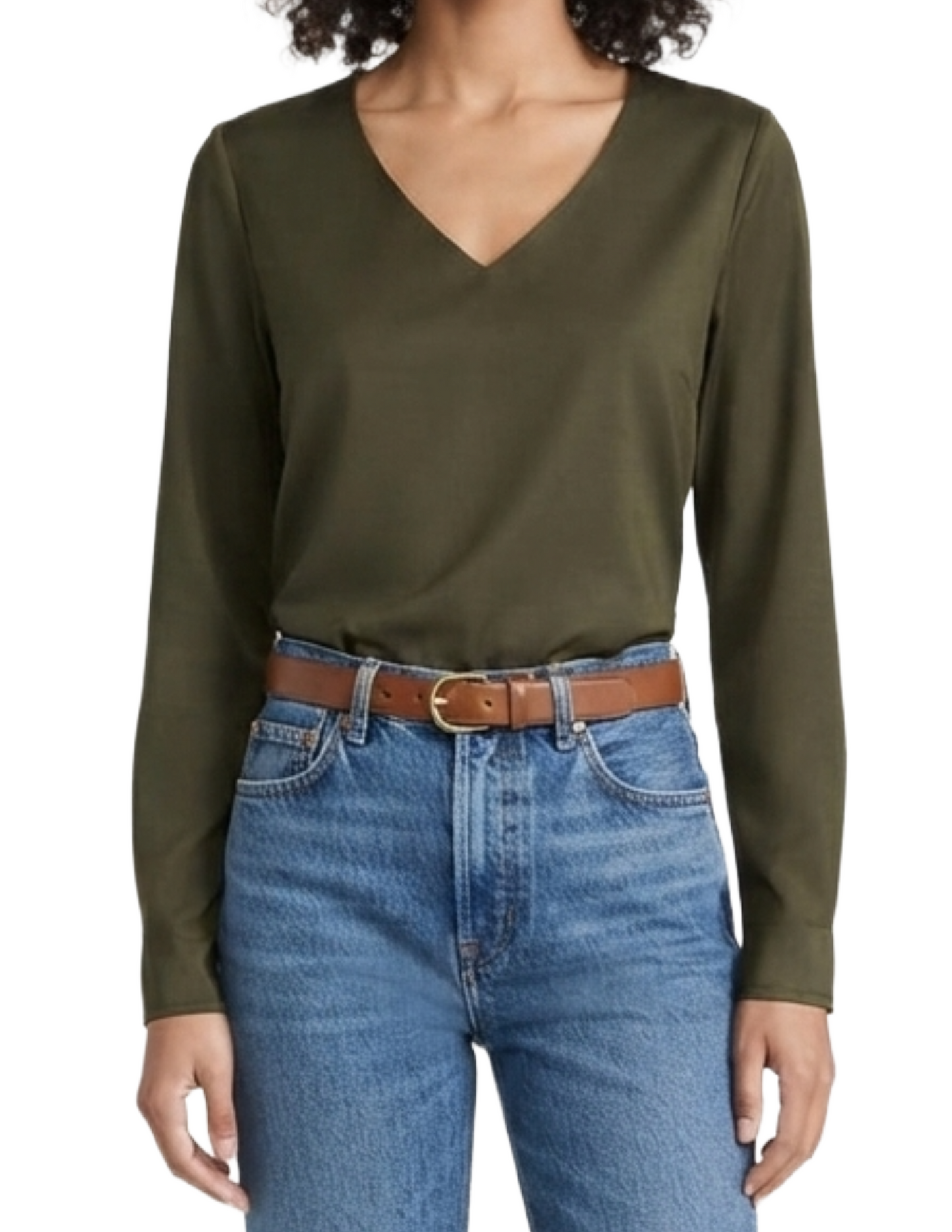 Blusa verde manga larga con detalle de cuello en V