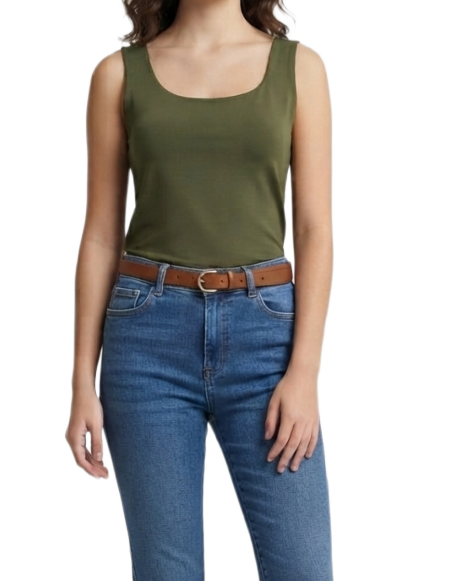 Blusa de tirante grueso verde con cuello redondo