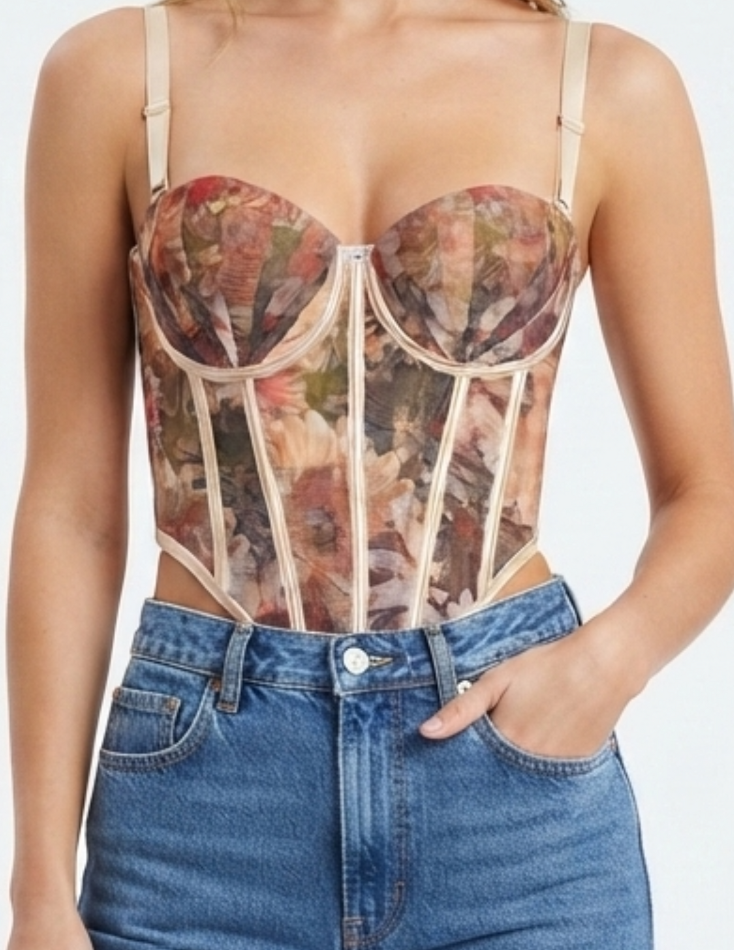 Bralet estampado beteado con copas estilo corset