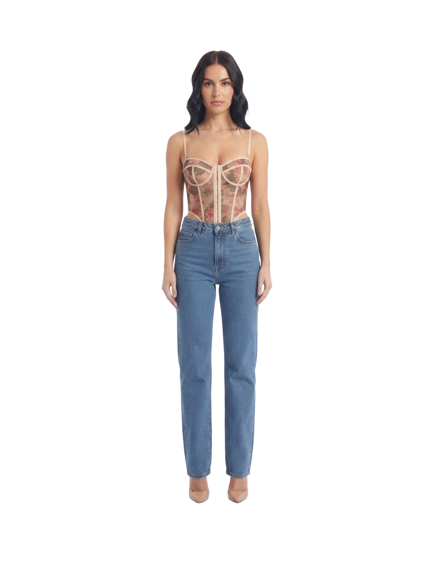 Bralet estampado beteado con copas estilo corset