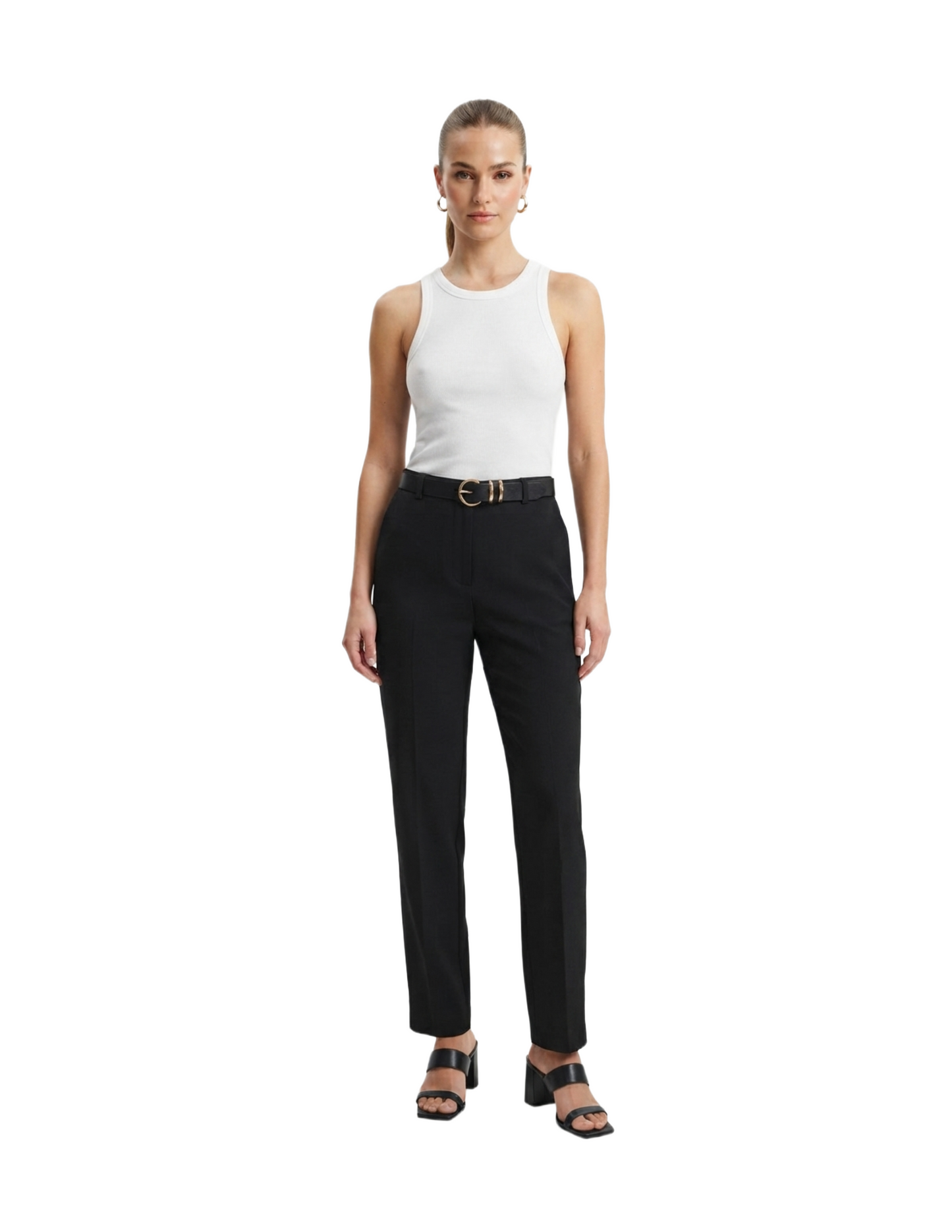 Pantalón de vestir negro con pinzas y cinturón