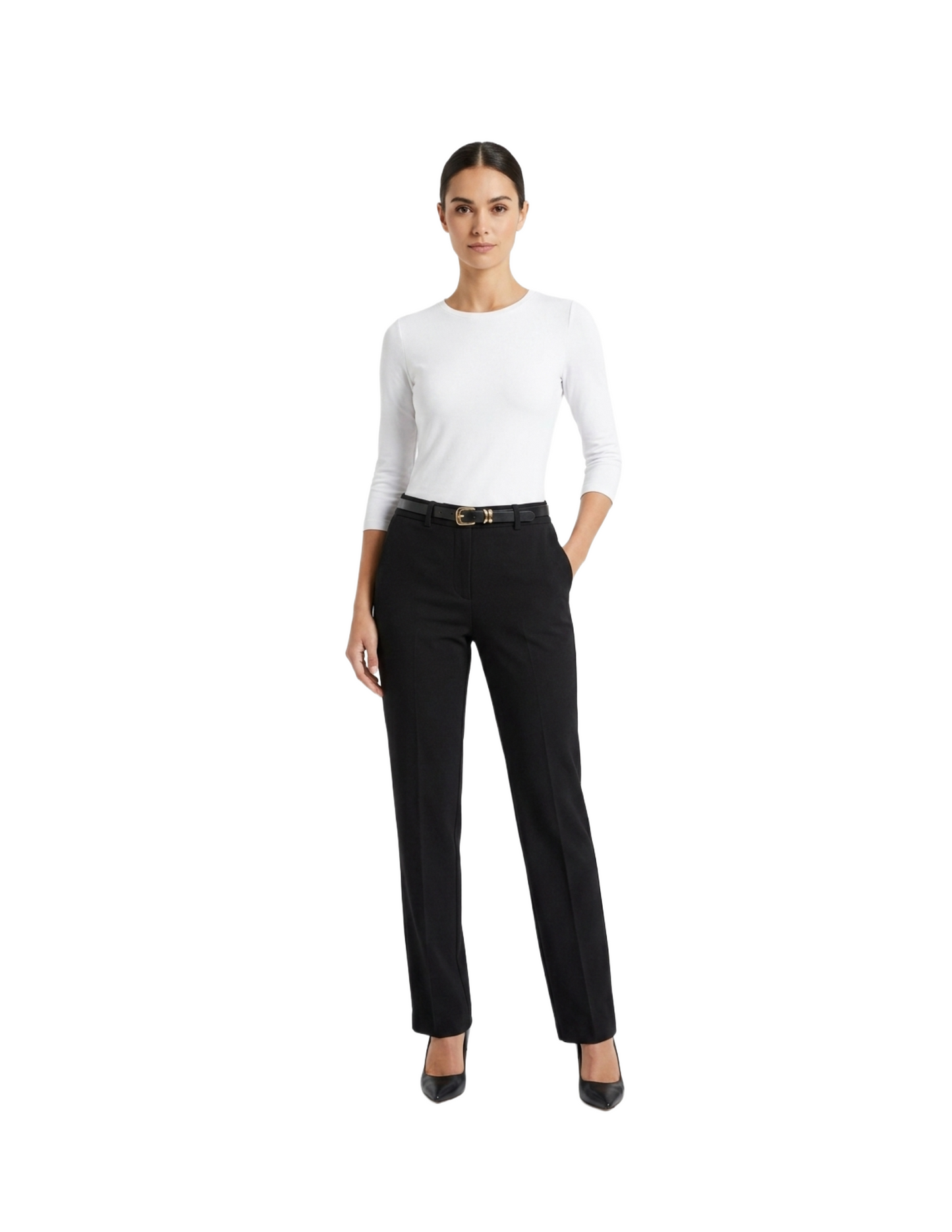 Pantalón negro corte recto con cinturón