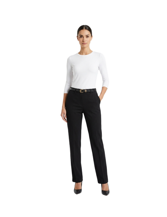 Pantalón negro corte recto con cinturón