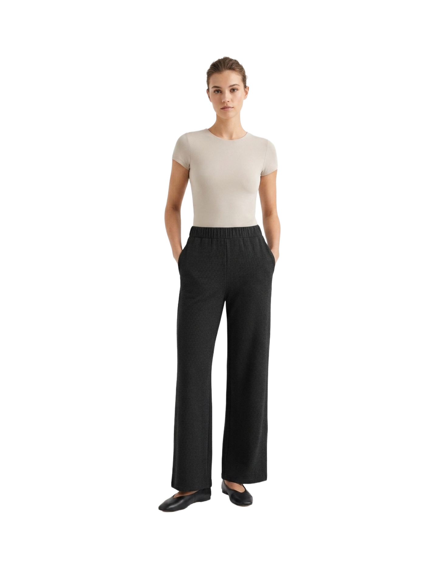 Pantalón negro acanalado recto tela gruesa