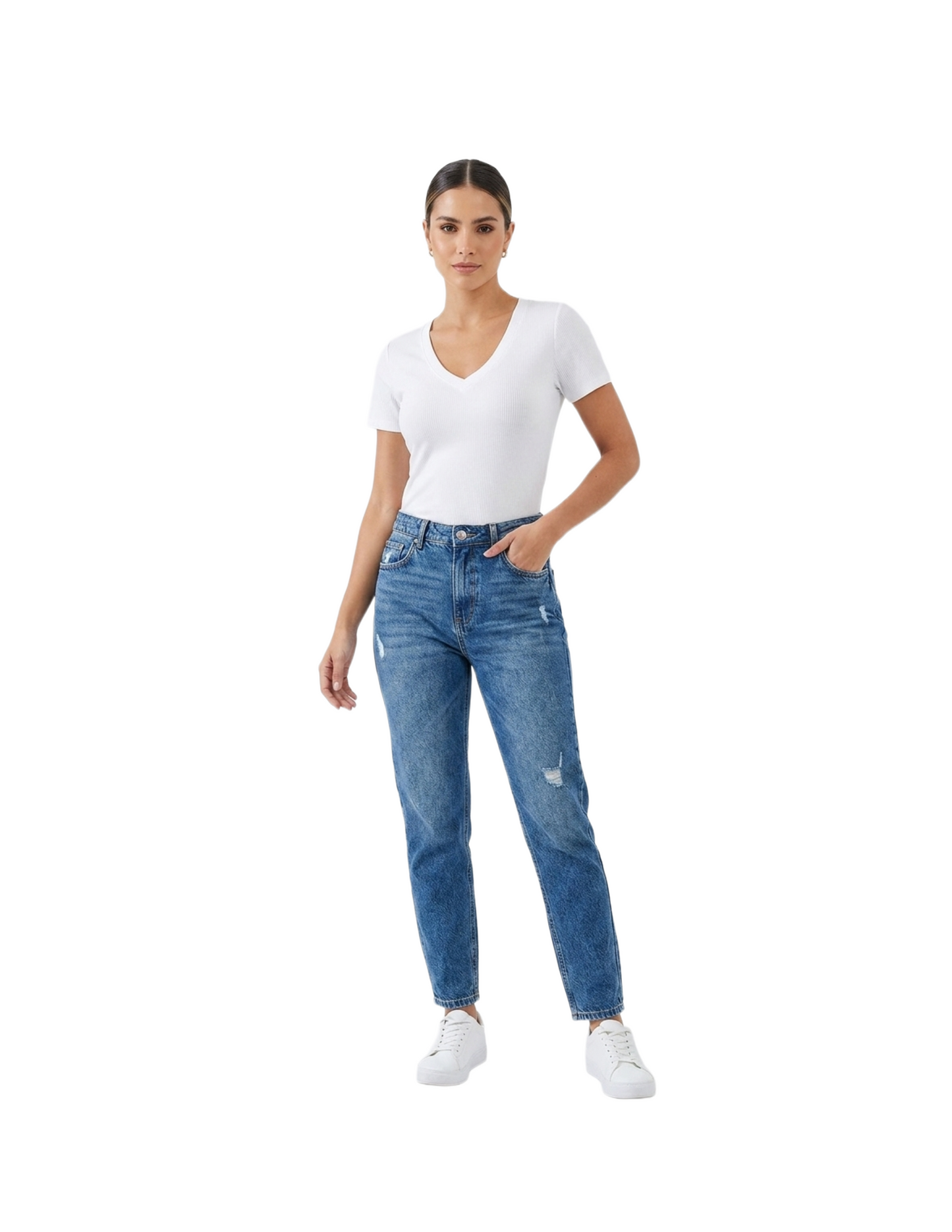 Blusa blanca de rayas con cuello en V