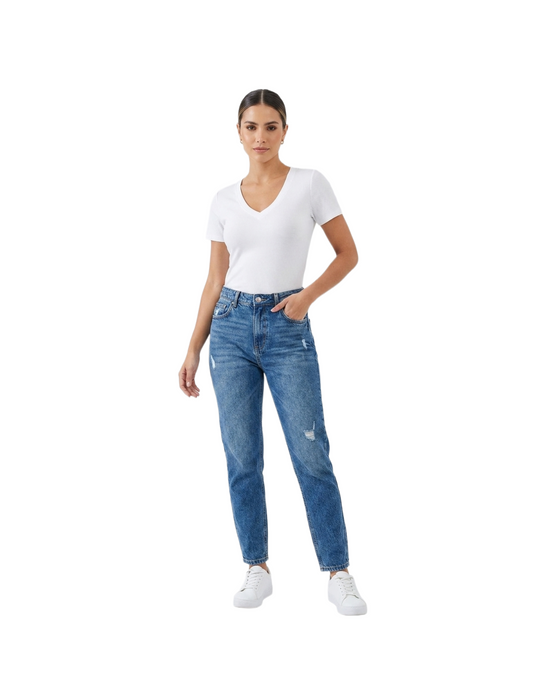 Blusa blanca de rayas con cuello en V