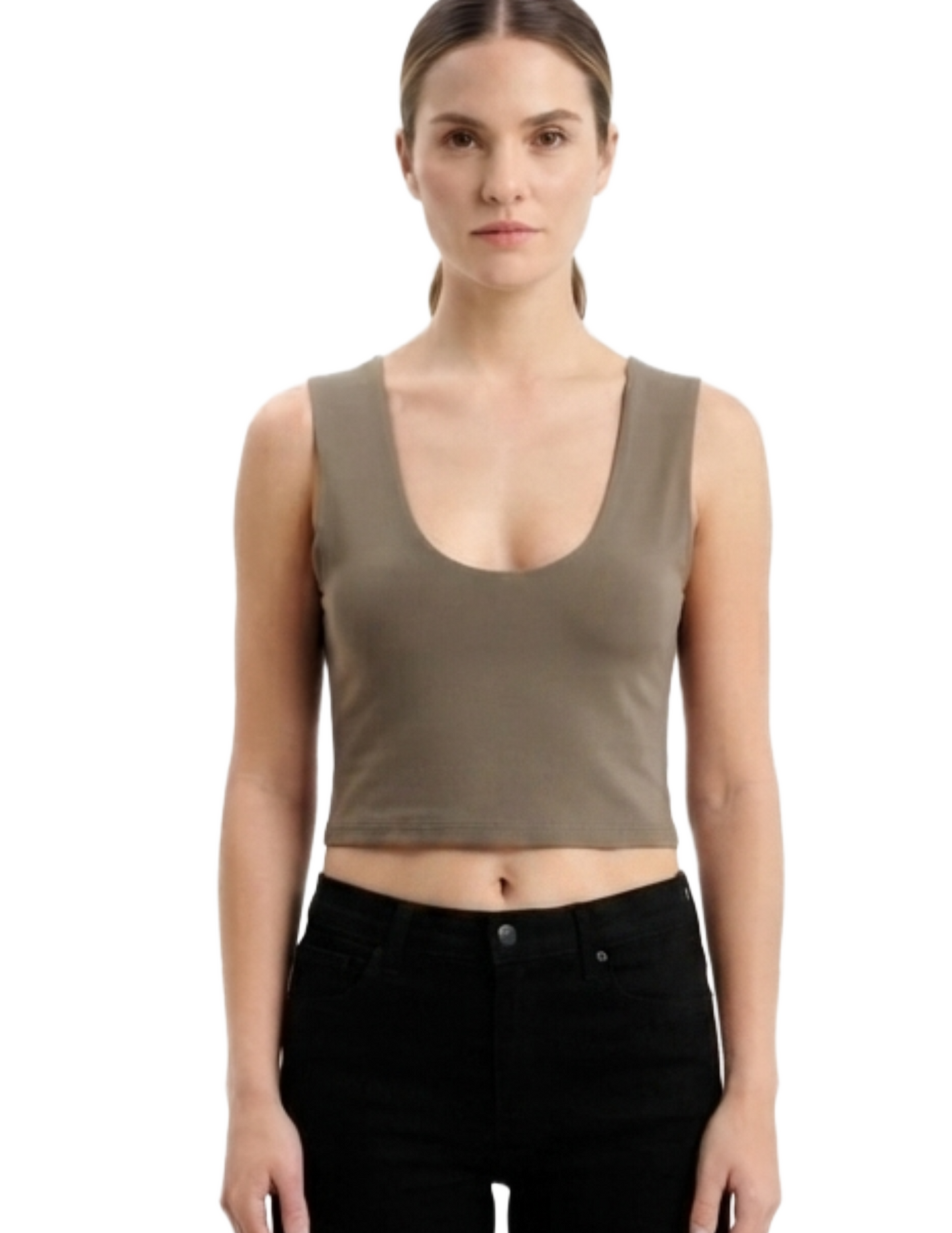 Crop top cuello en V color cafe