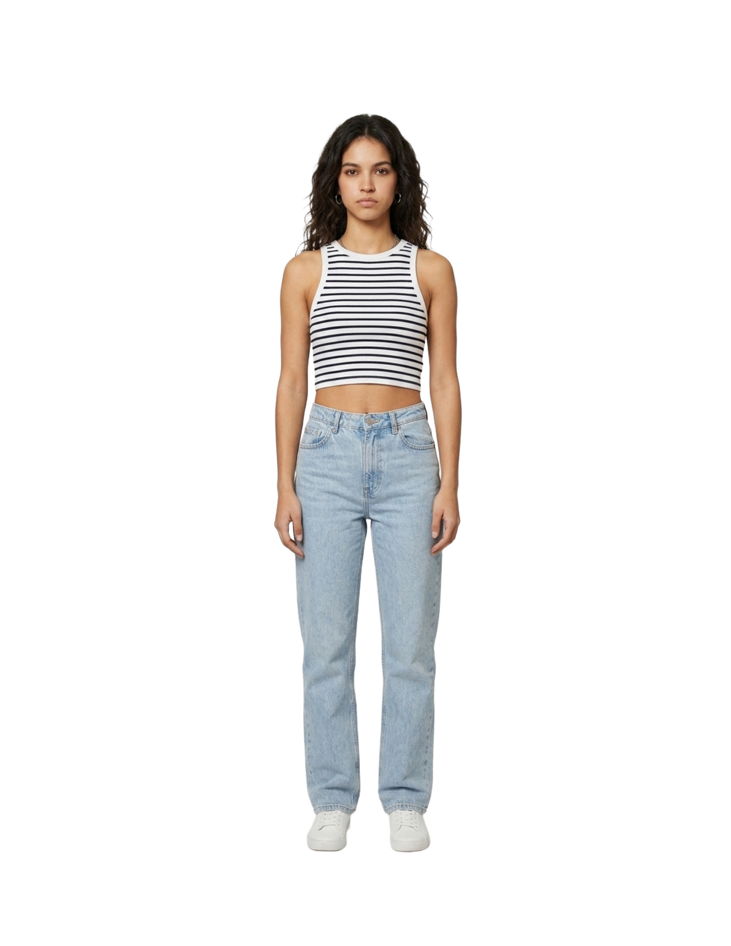 Tank top blanco con rayas negras horizontales