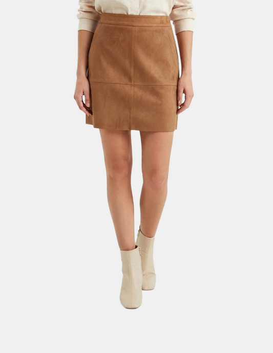 Falda cafe color camel tela tipo gamuza con bolsas laterales