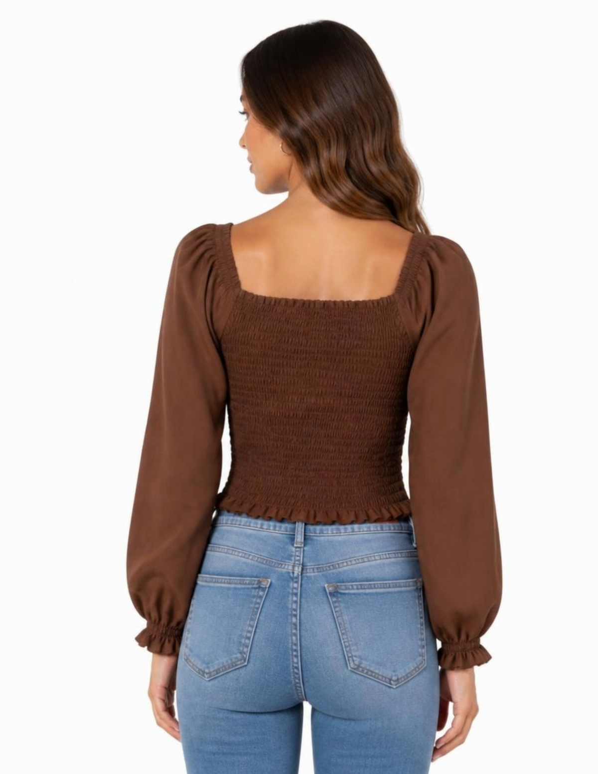 Blusa cafe con elásticos hombros descubiertos