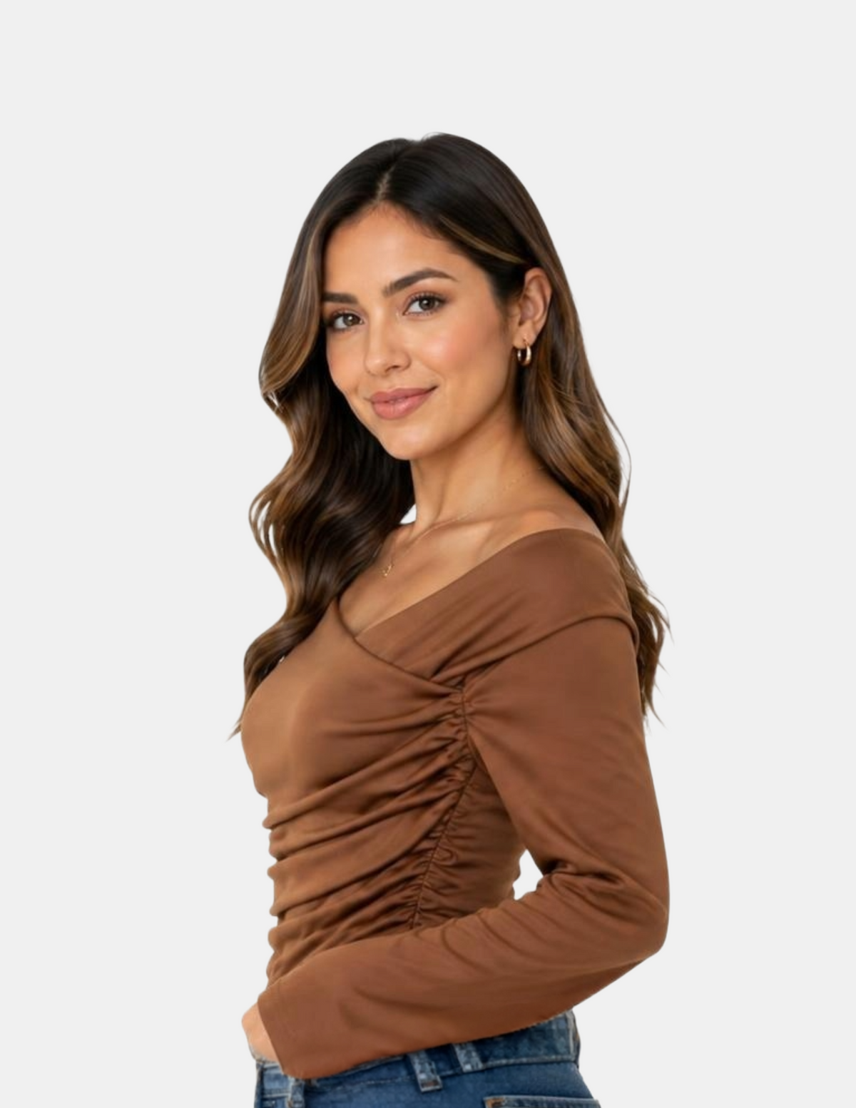 Blusa cruzada con entallado en cintura cafe