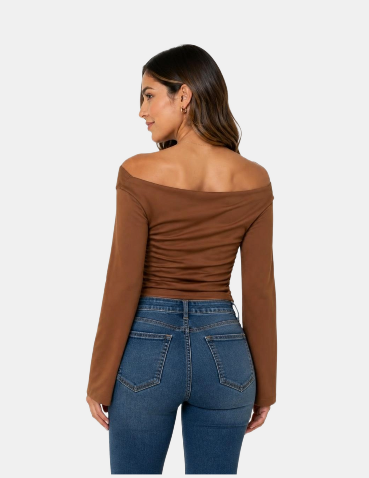 Blusa cruzada con entallado en cintura cafe