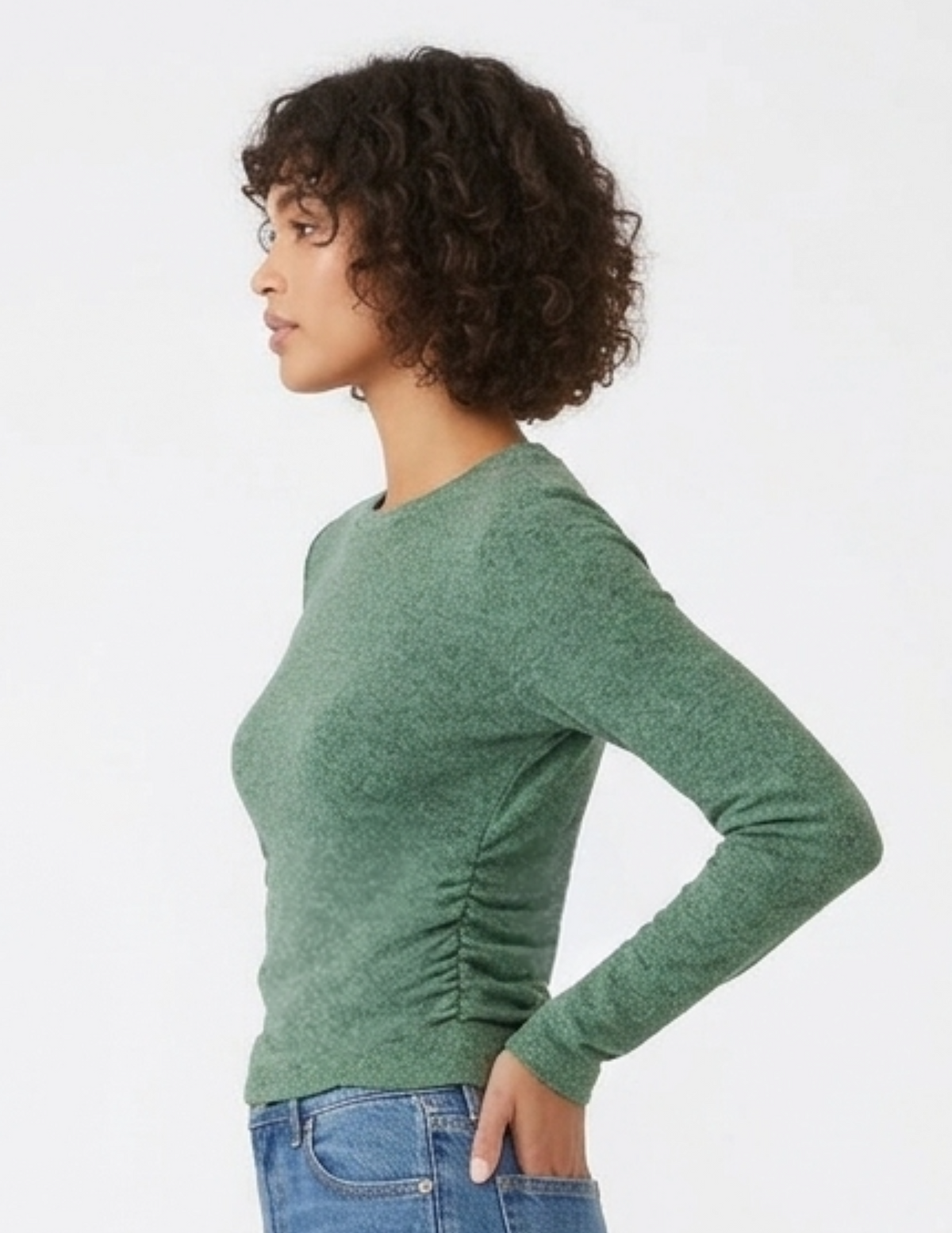 Blusa acanalada cuello redondo con plisados laterales