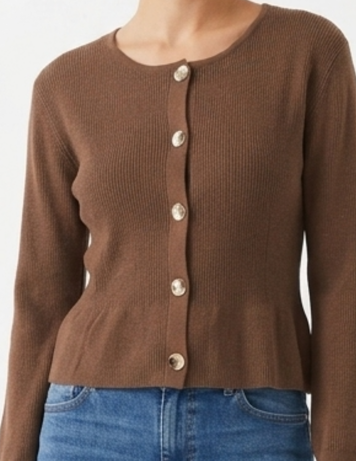 Blusa cafe acanalada abotonada