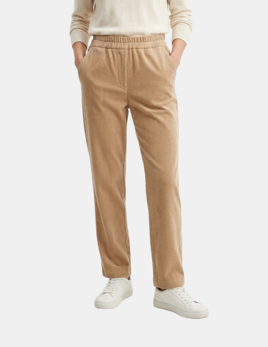 Pantalón de gamuza beige acanalado