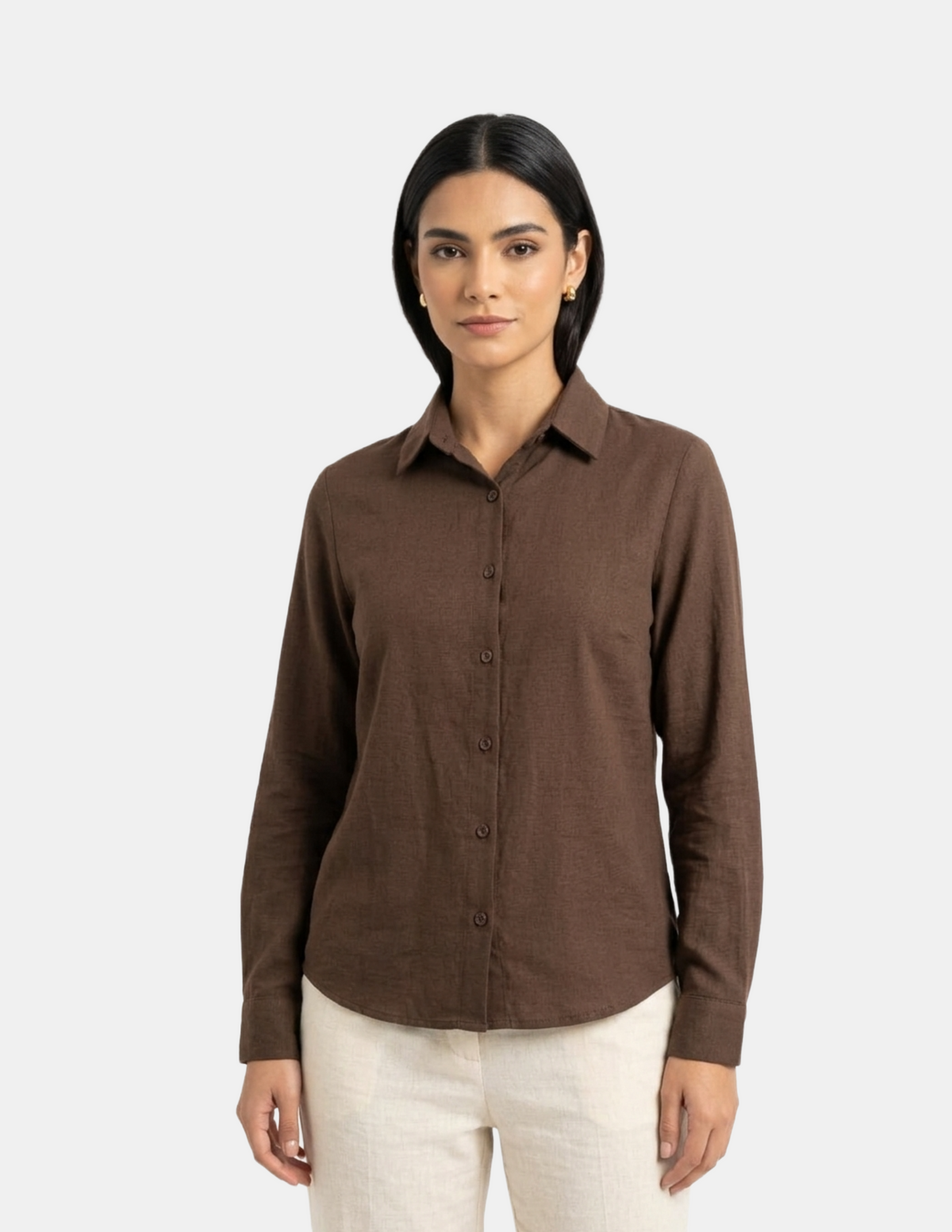 Blusa cafe abotonada manga larga