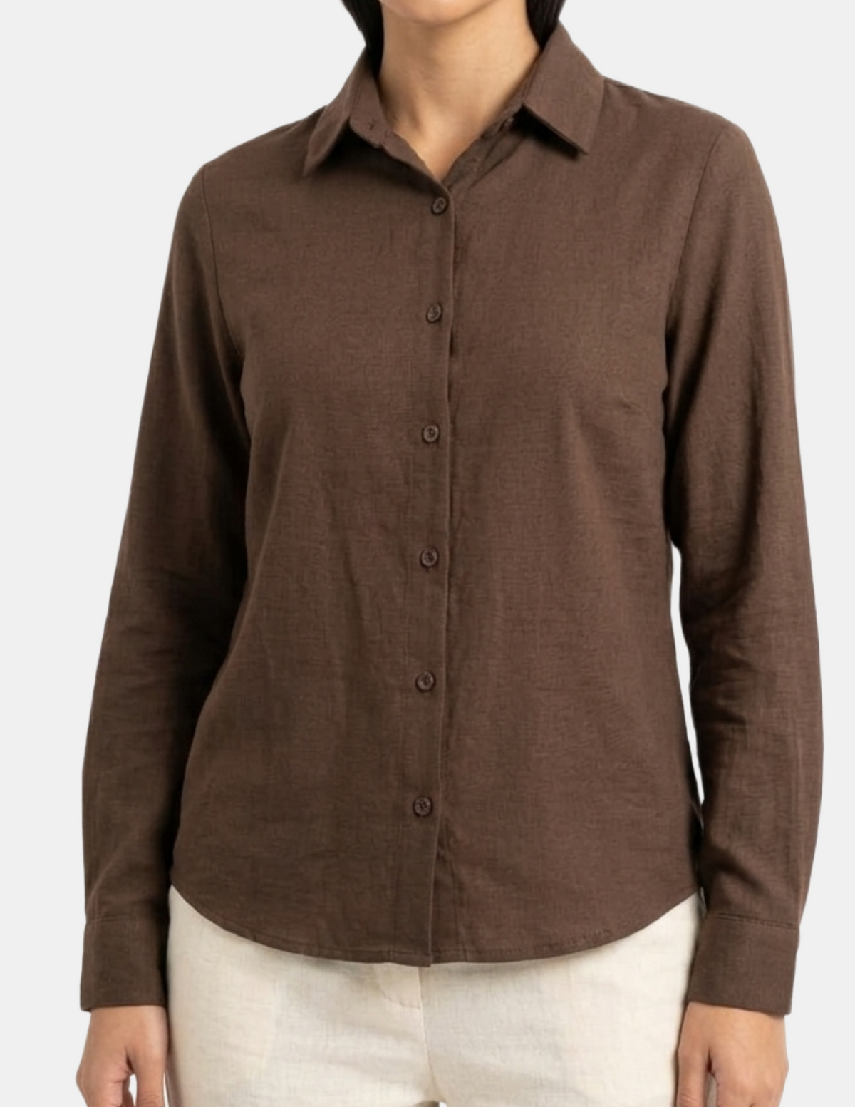 Blusa cafe abotonada manga larga