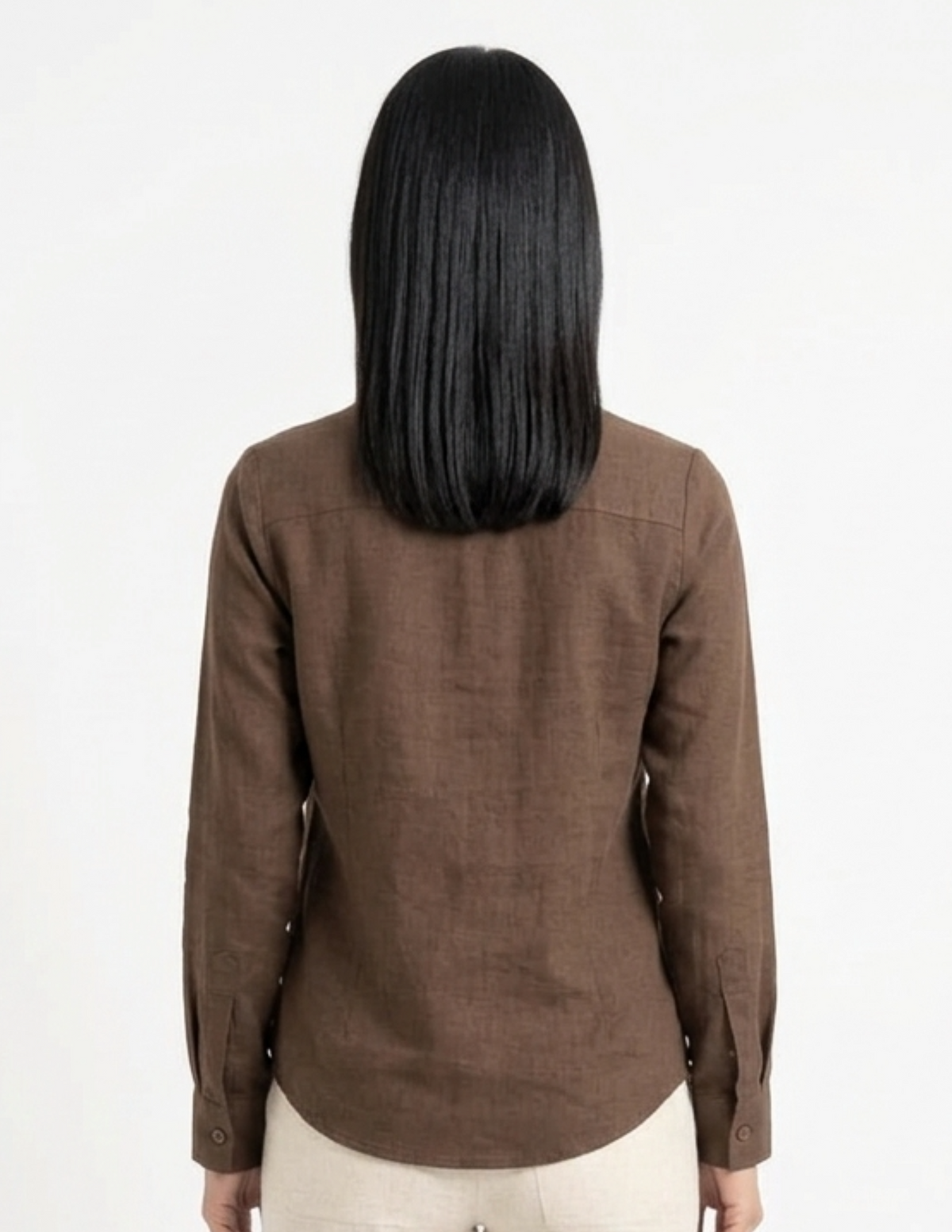 Blusa cafe abotonada manga larga