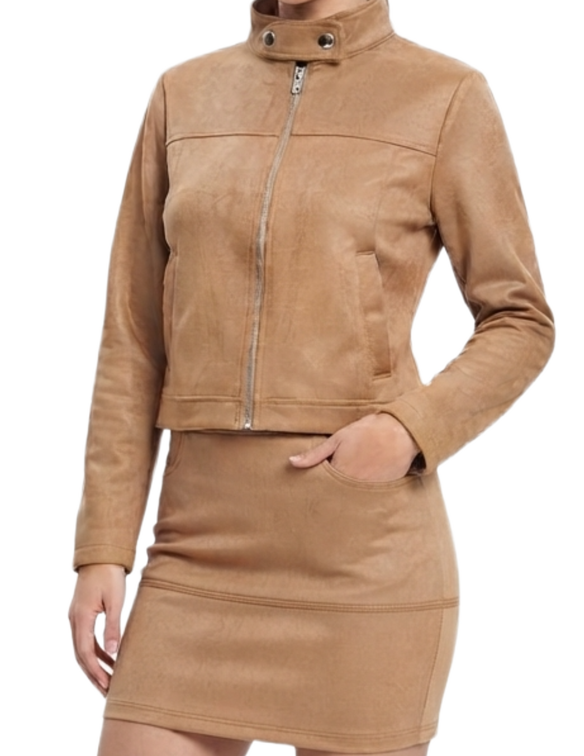 Conjunto de gamuza de chamarra y falda