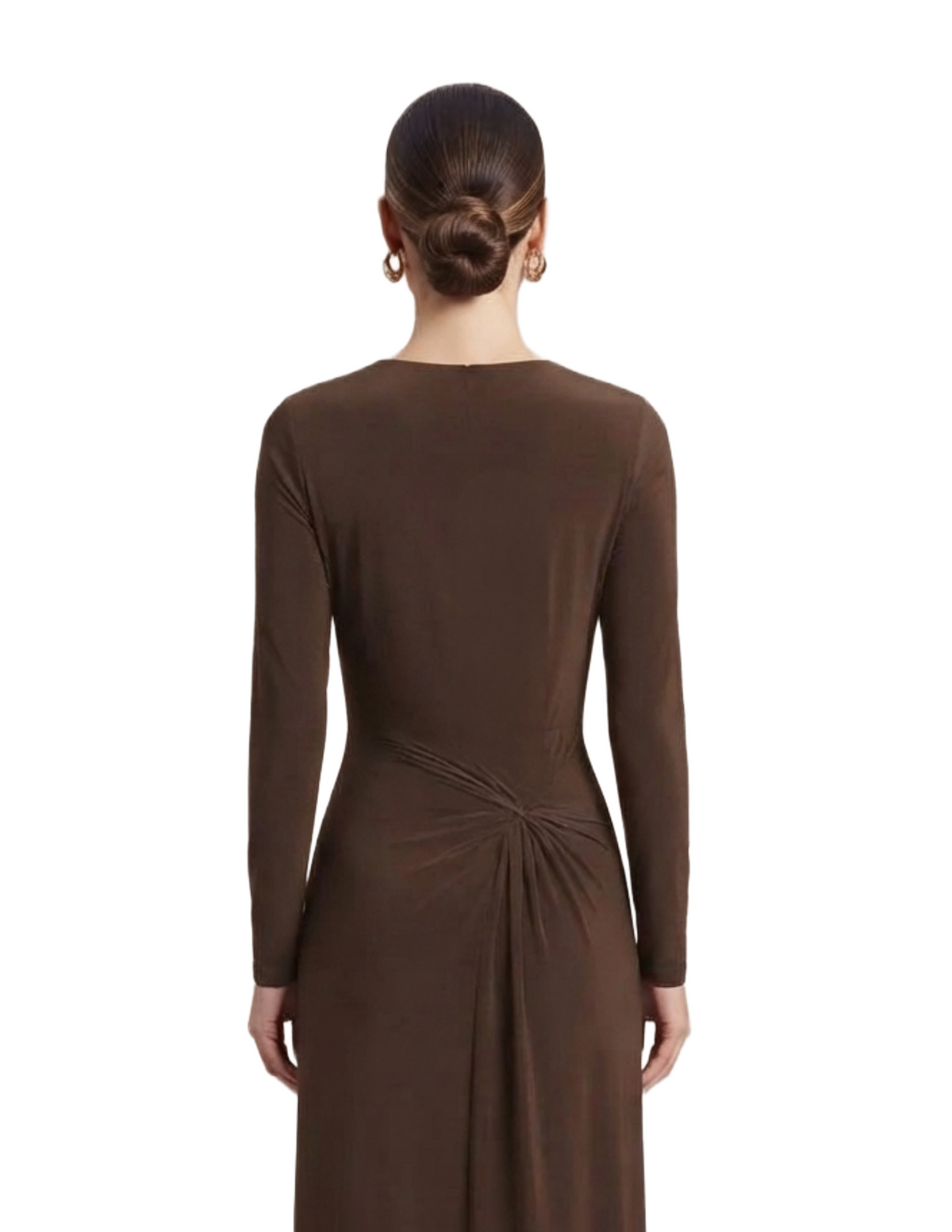 Vestido cafe largo con broche lateral