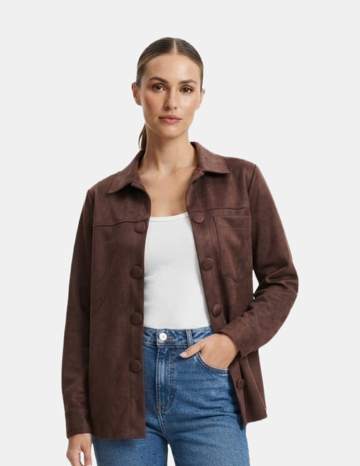 Camisola de gamuza abotonada cafe