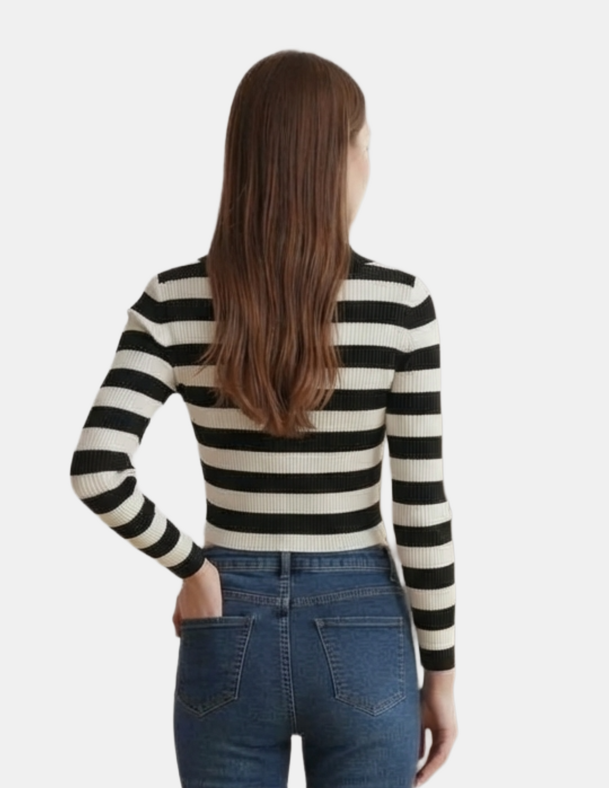 Suéter con rayas horizontales blancas y negras cuello estilo polo