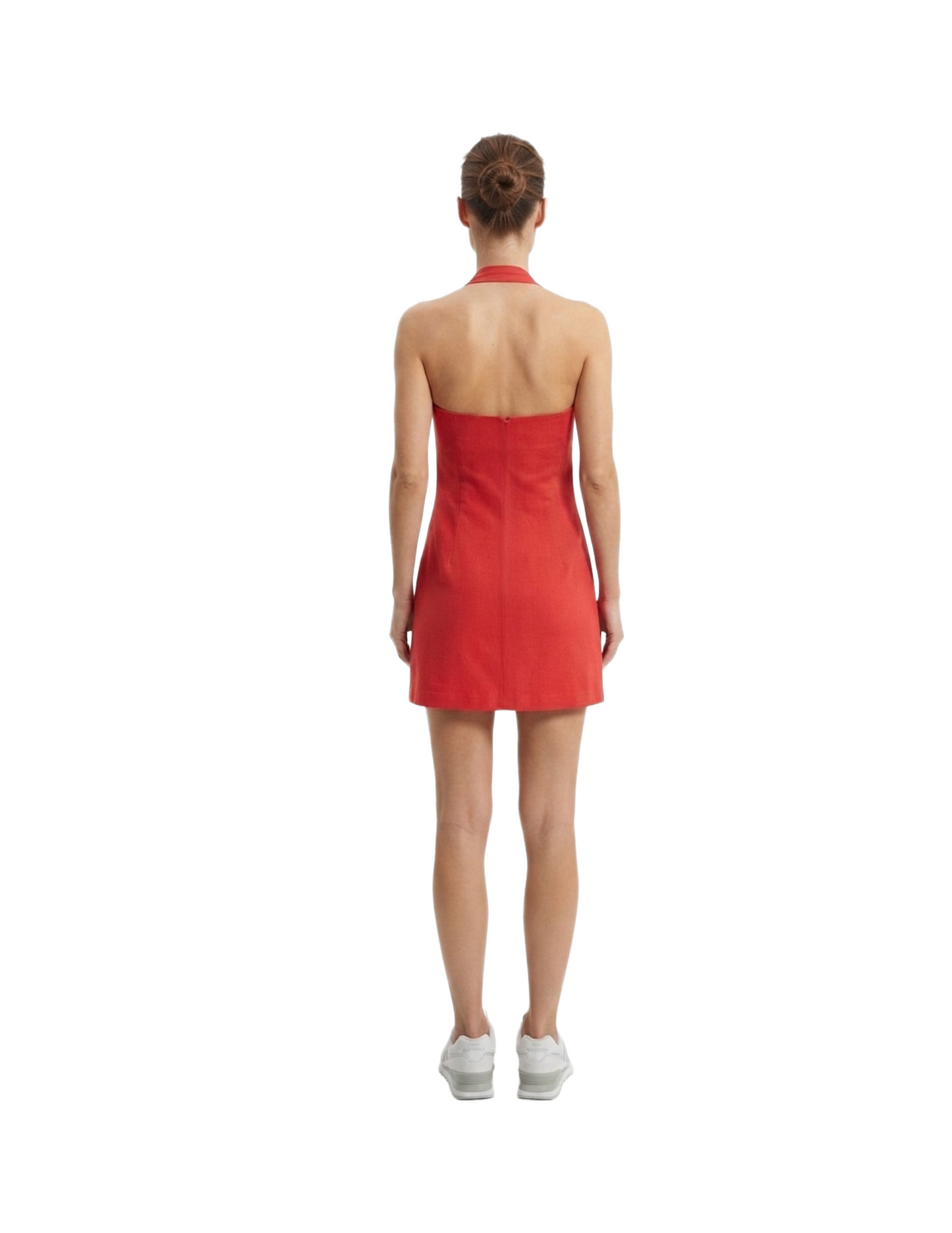 Vestido rojo abotonado estilo halter