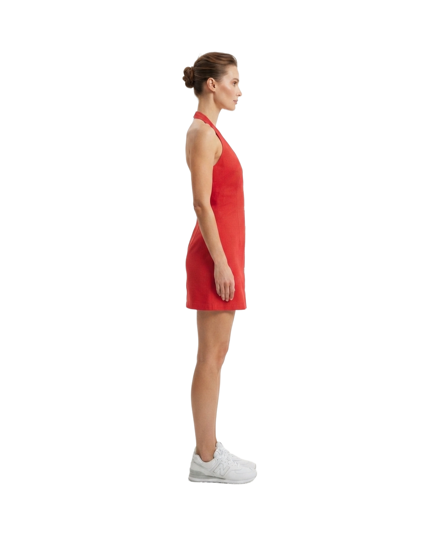Vestido rojo abotonado estilo halter