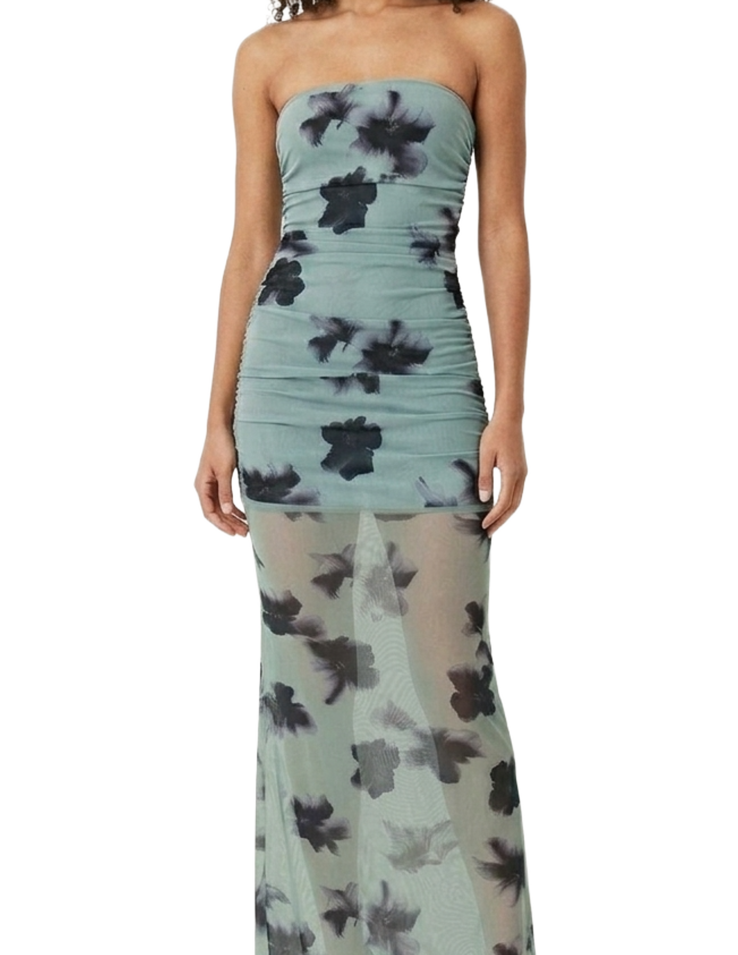 Vestido azul straplesss tipo veteado estilo mesh