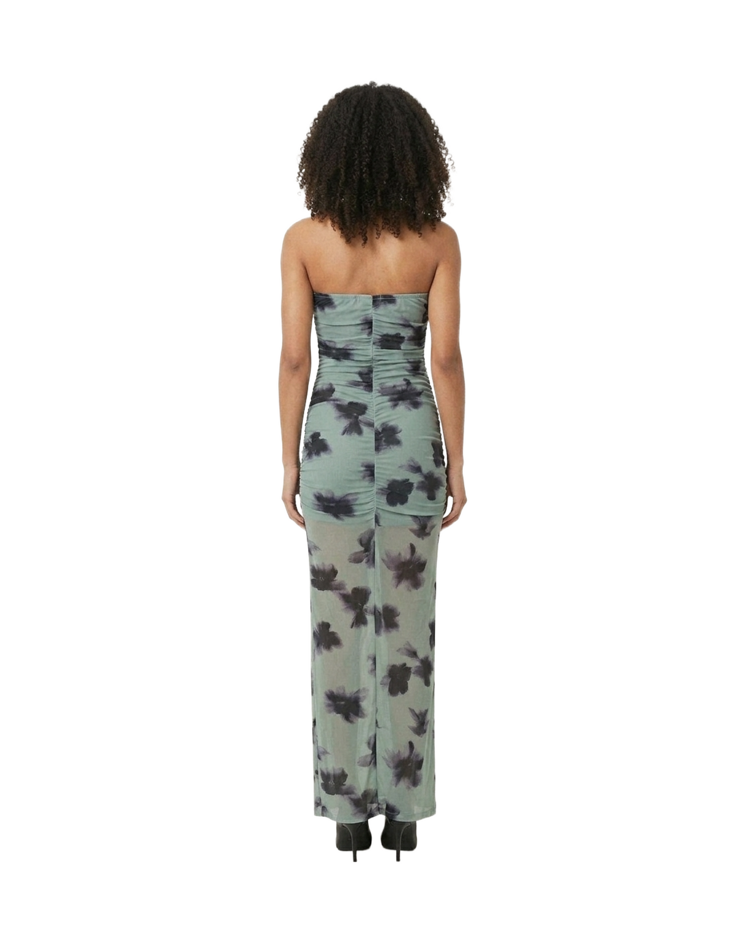 Vestido azul straplesss tipo veteado estilo mesh