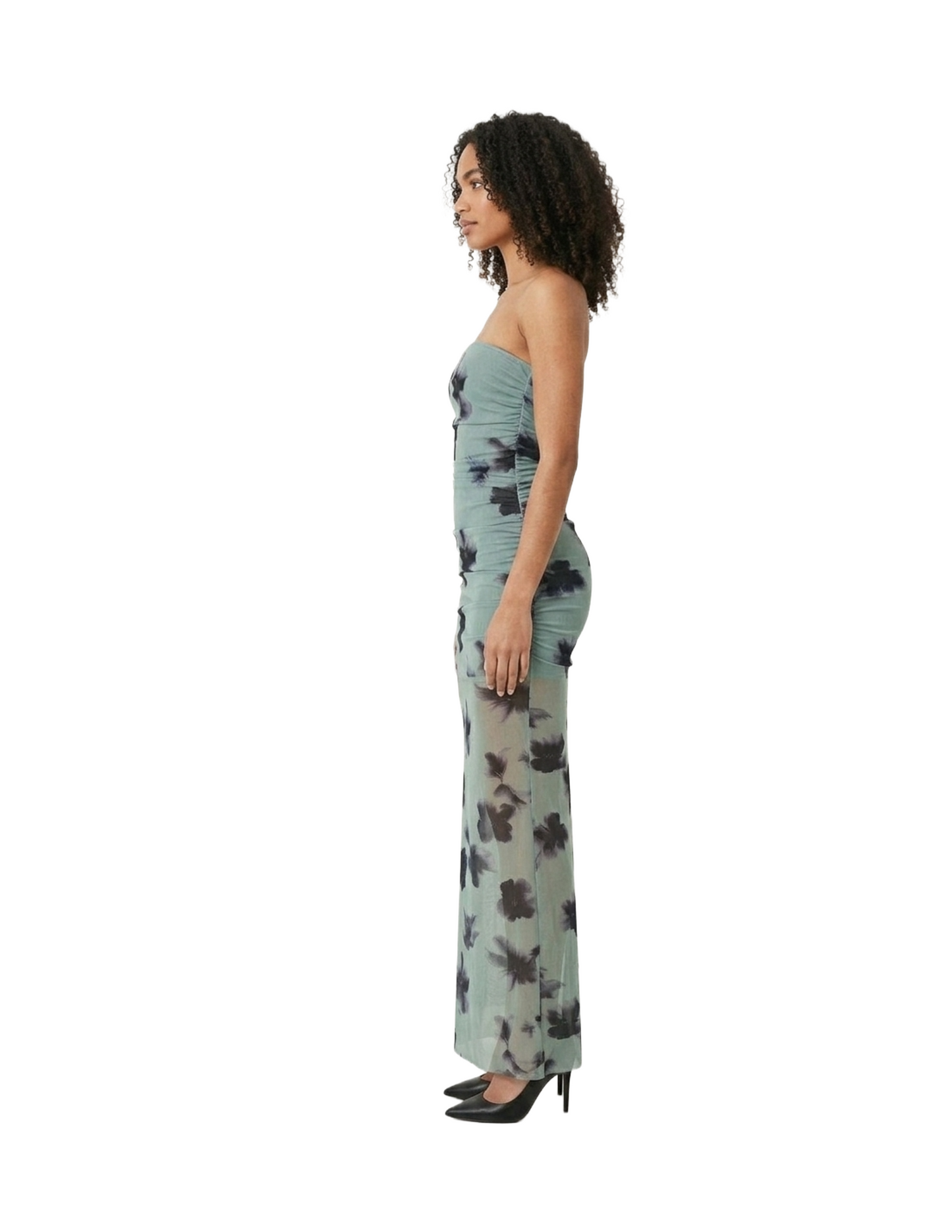 Vestido azul straplesss tipo veteado estilo mesh