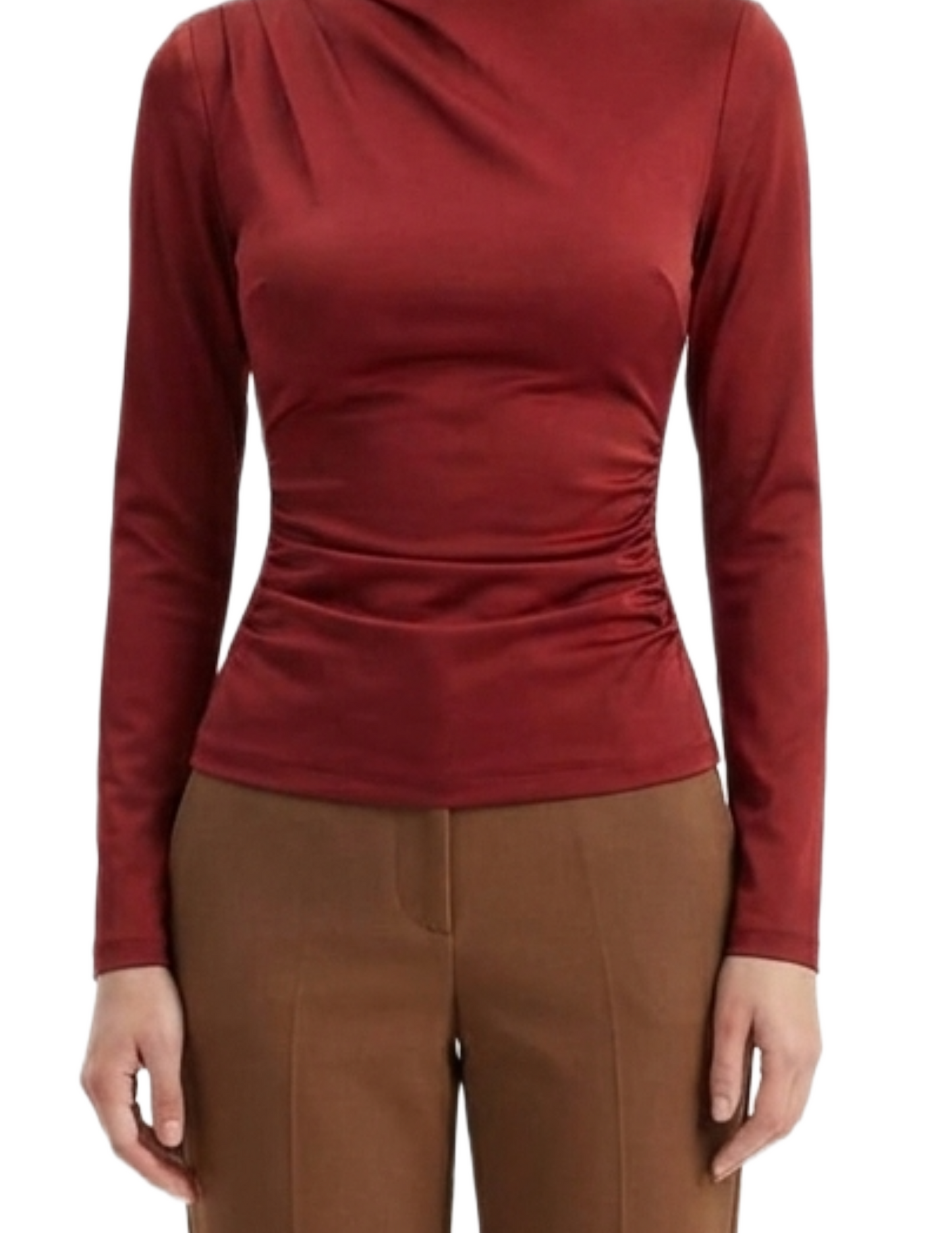 Blusa guinda con plisado en hombro manga larga