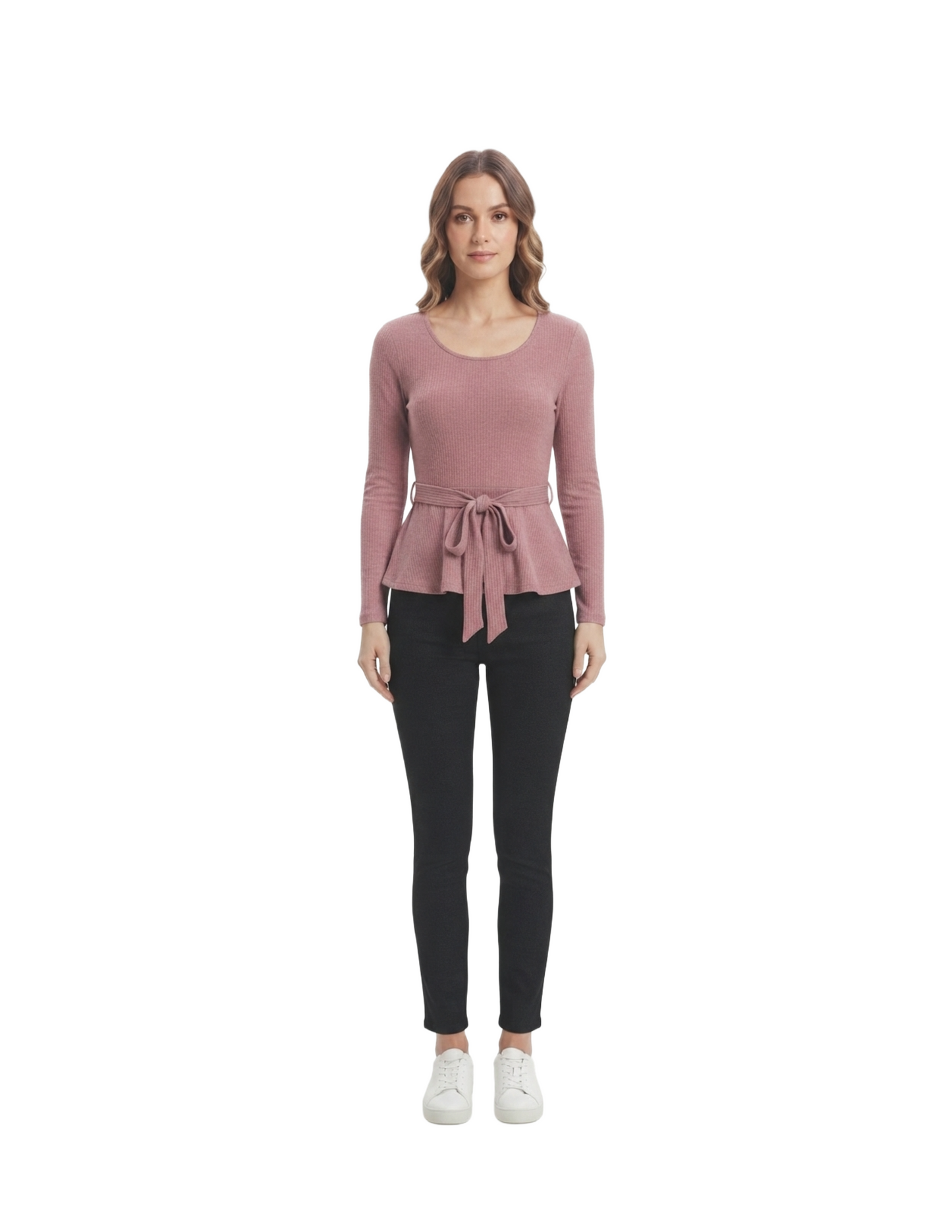 Blusa rosa acanalada manga larga con amarre lateral