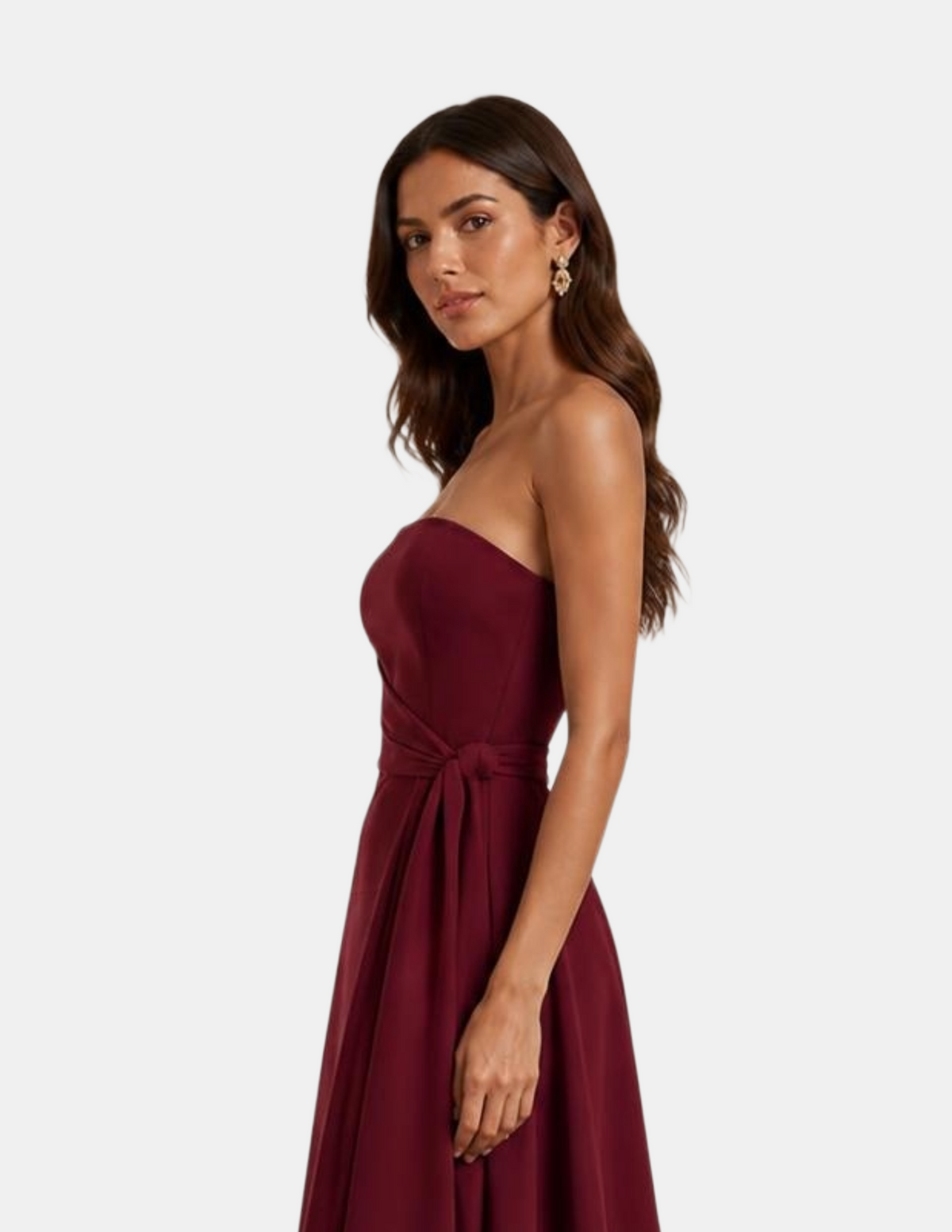 Vestido rojo strapless con amarre en cintura