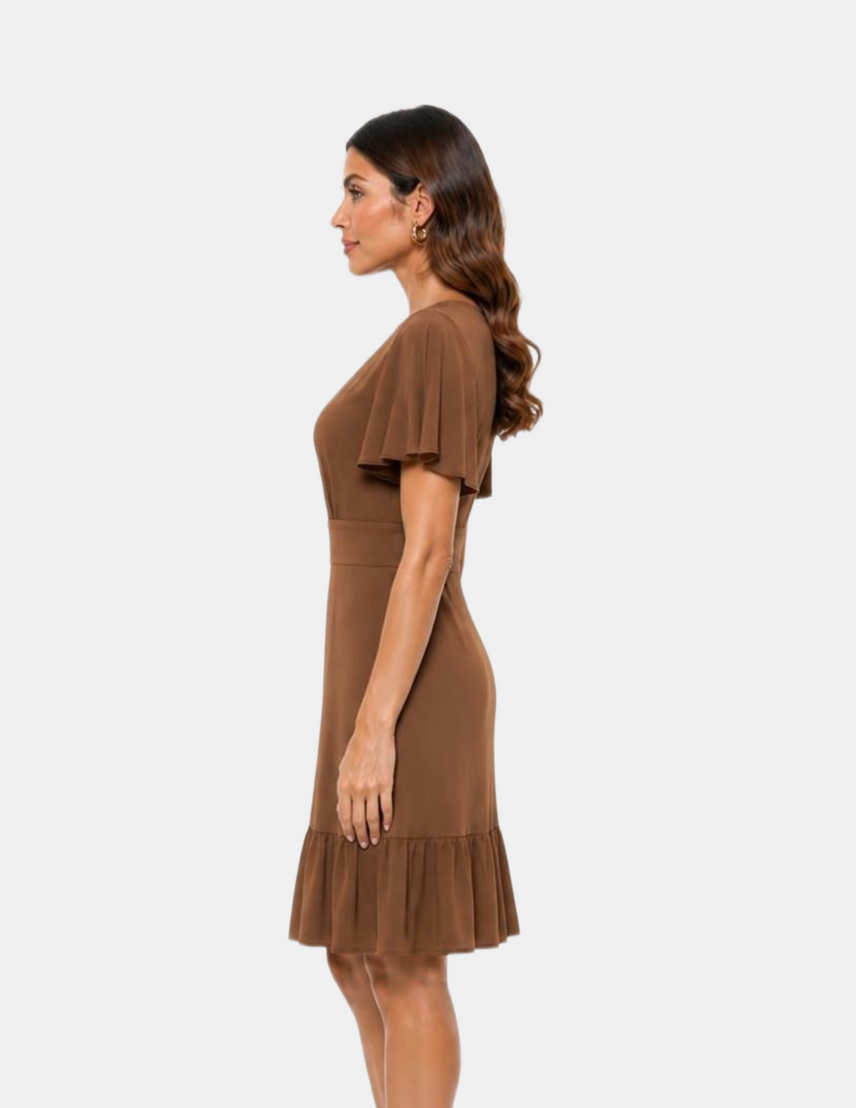 Vestido cafe satinado con olan en falda