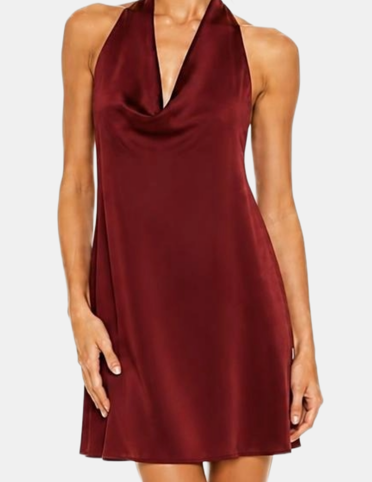 Vestido guinda con amarre en cuello