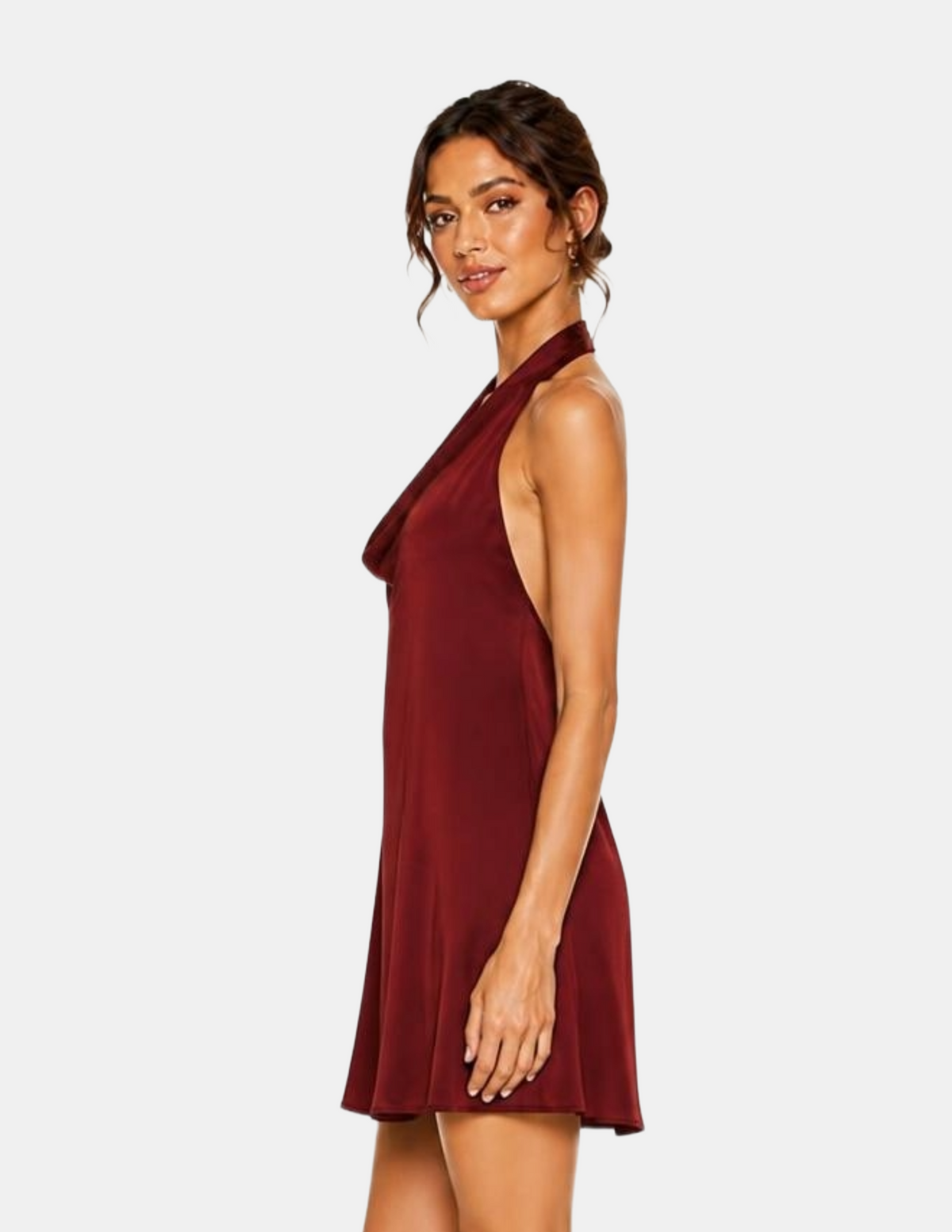 Vestido guinda con amarre en cuello