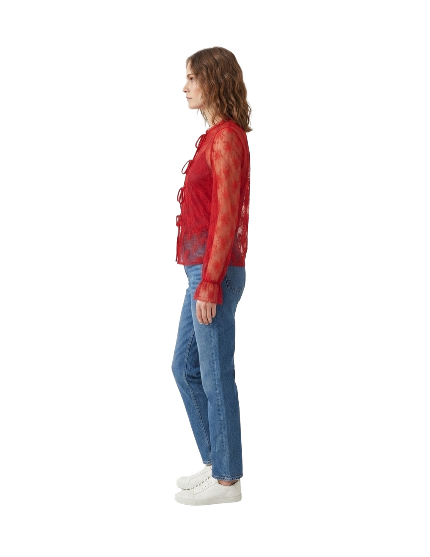 Blusa de mesh transparente con cierre de moños