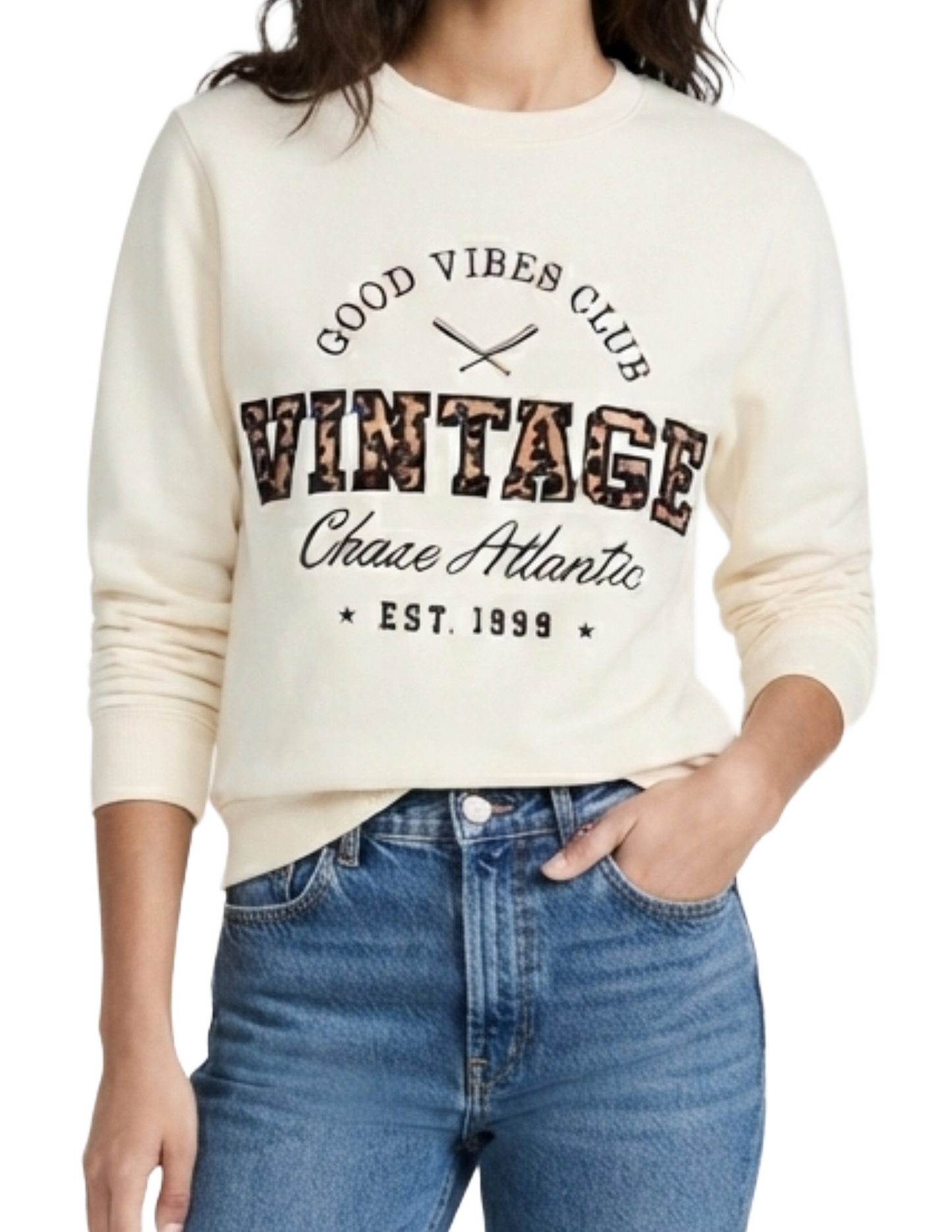 Suéter de punto beige con estampado bordado