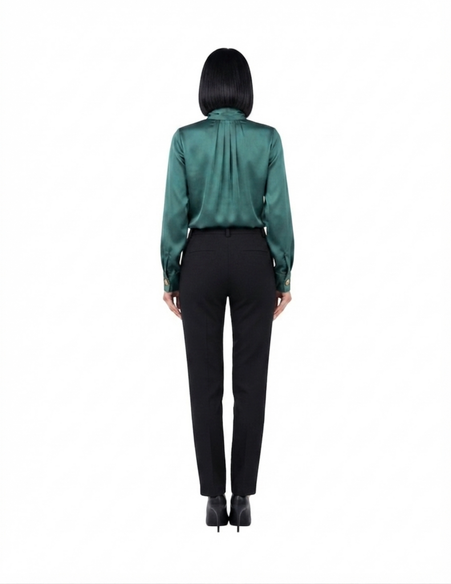 Blusa satinada color acqua con amarre en cuello