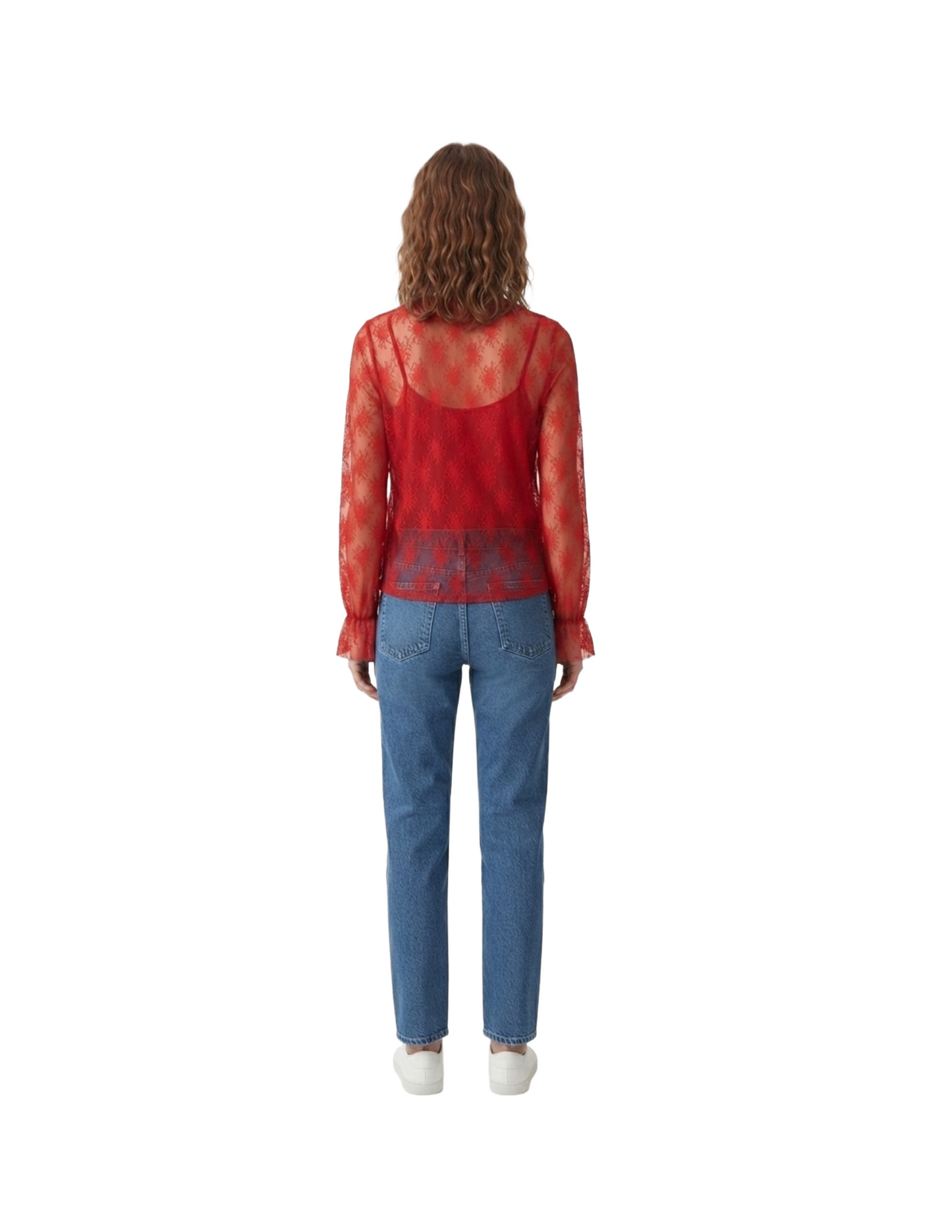 Blusa de mesh transparente con cierre de moños