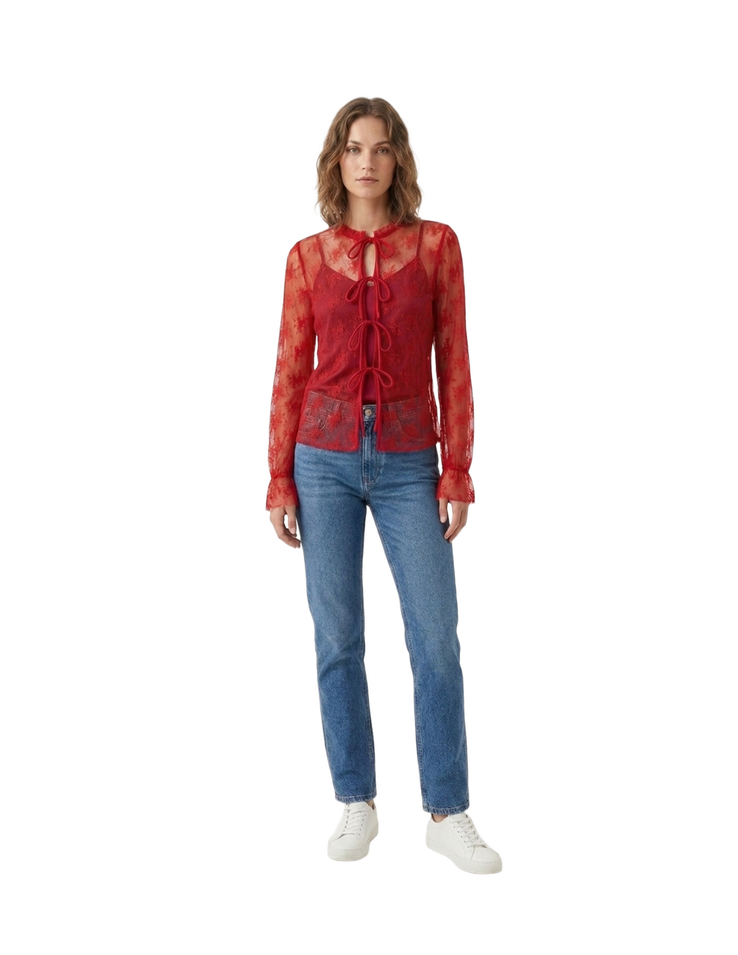 Blusa de mesh transparente con cierre de moños