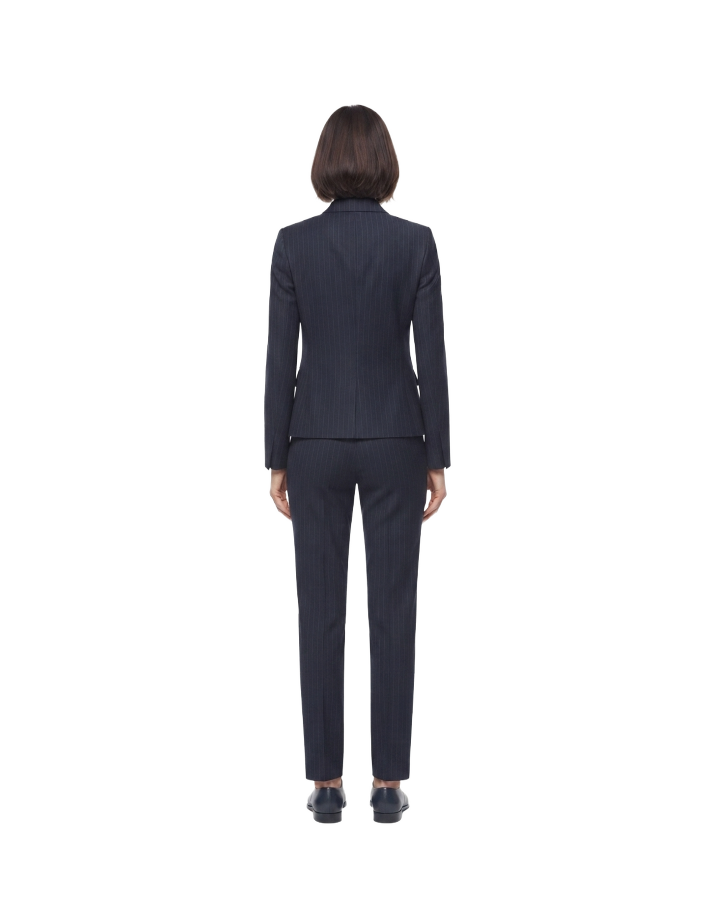 Saco azul rayado con corbata decorativa abotonado