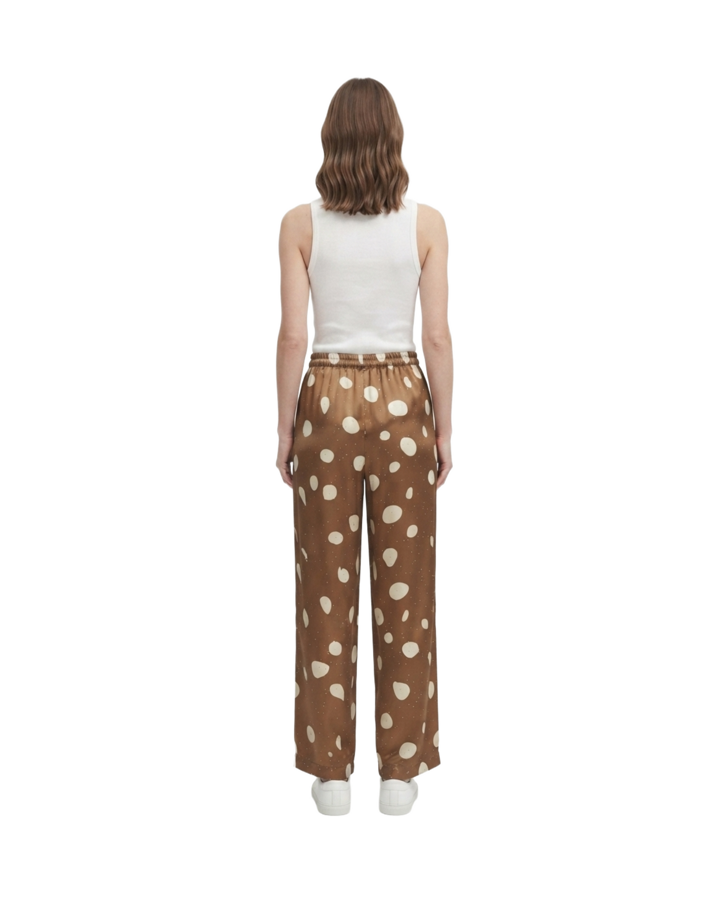 Pantalón cafe con estampado de brillos y elastico en cintura