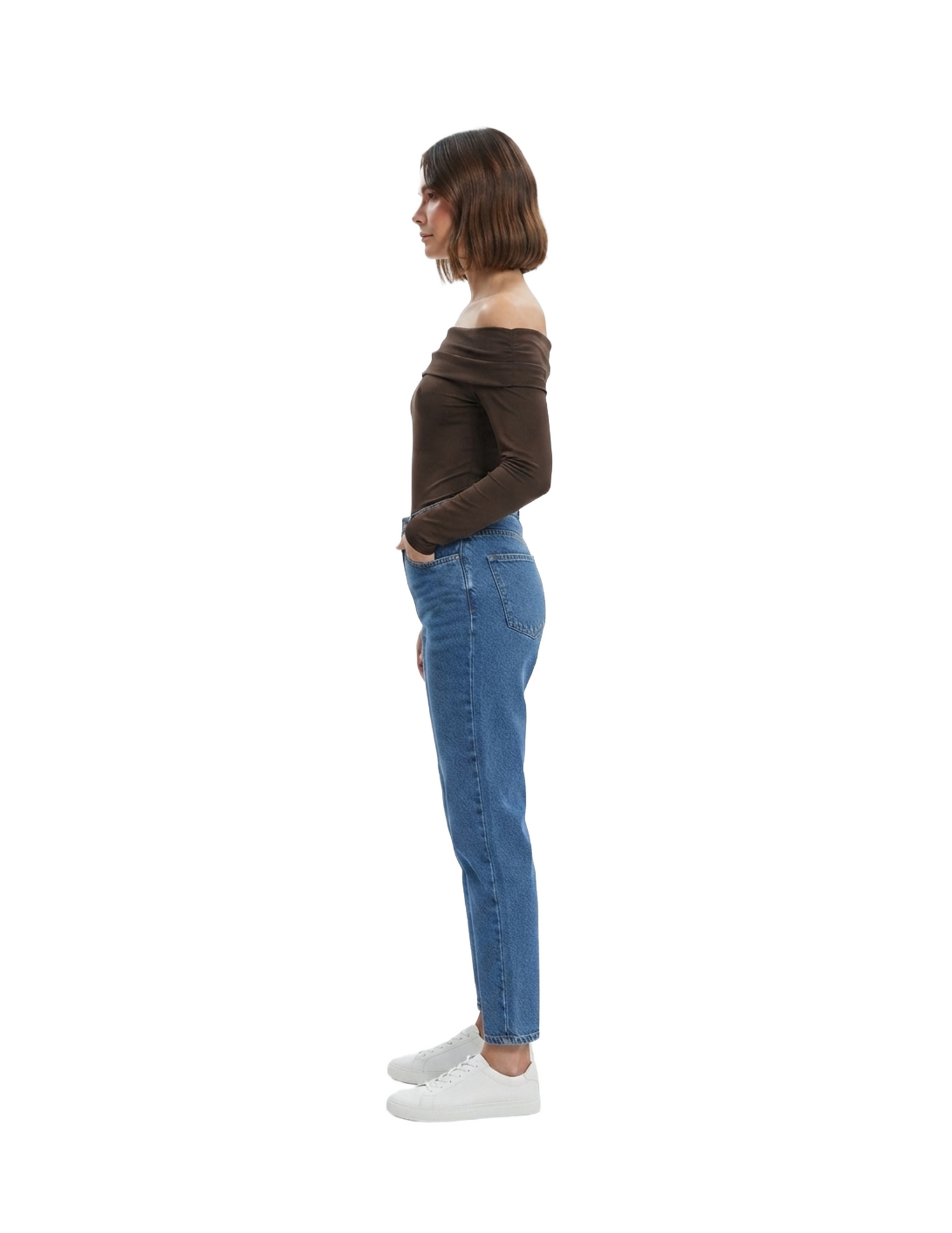 Blusa cafe cuello holgado manga tres cuartos