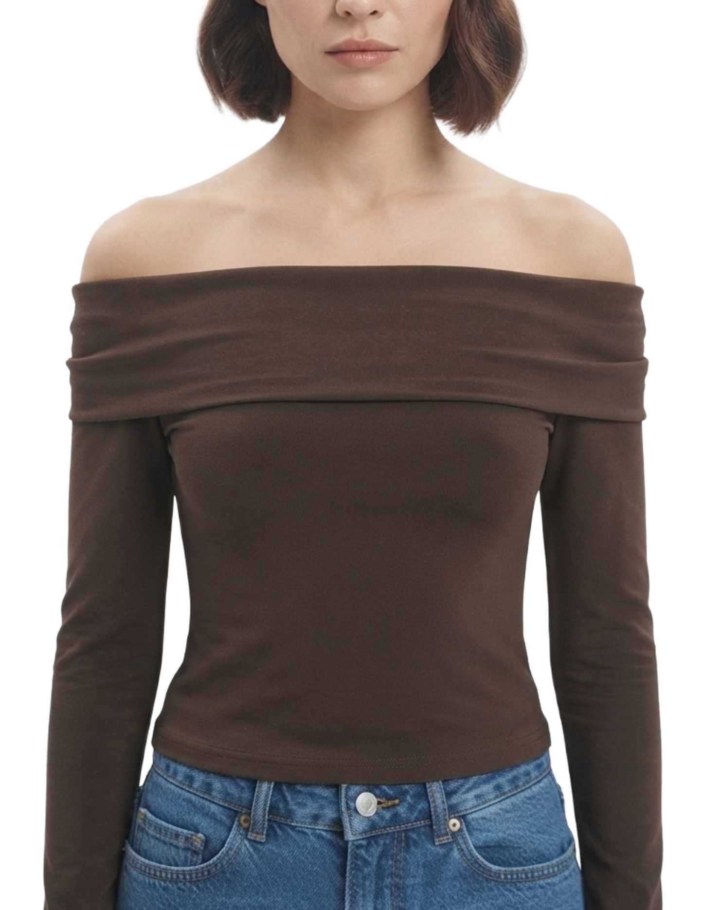 Blusa cafe cuello holgado manga tres cuartos