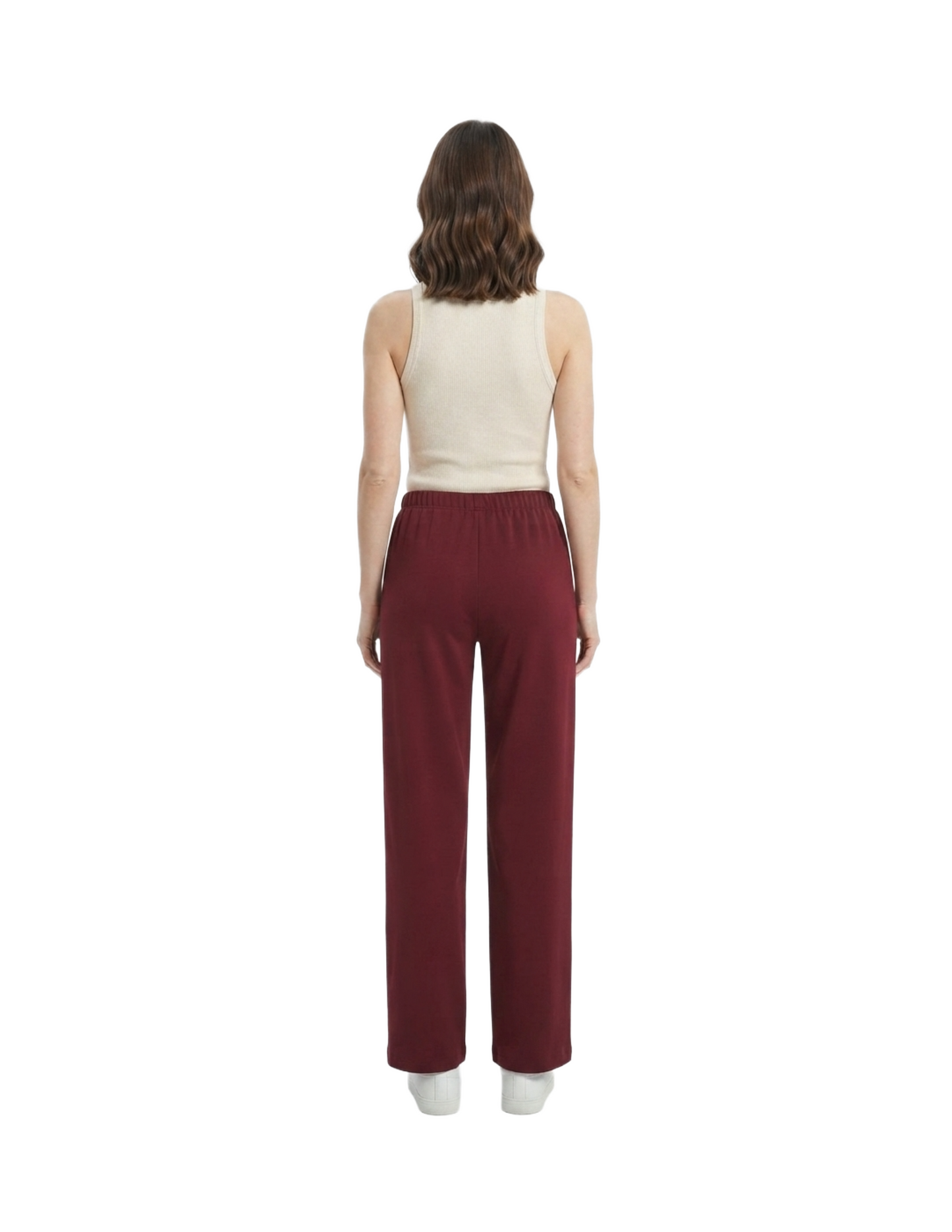 Pantalón guinda con elástico en cintura de vestir tela strech