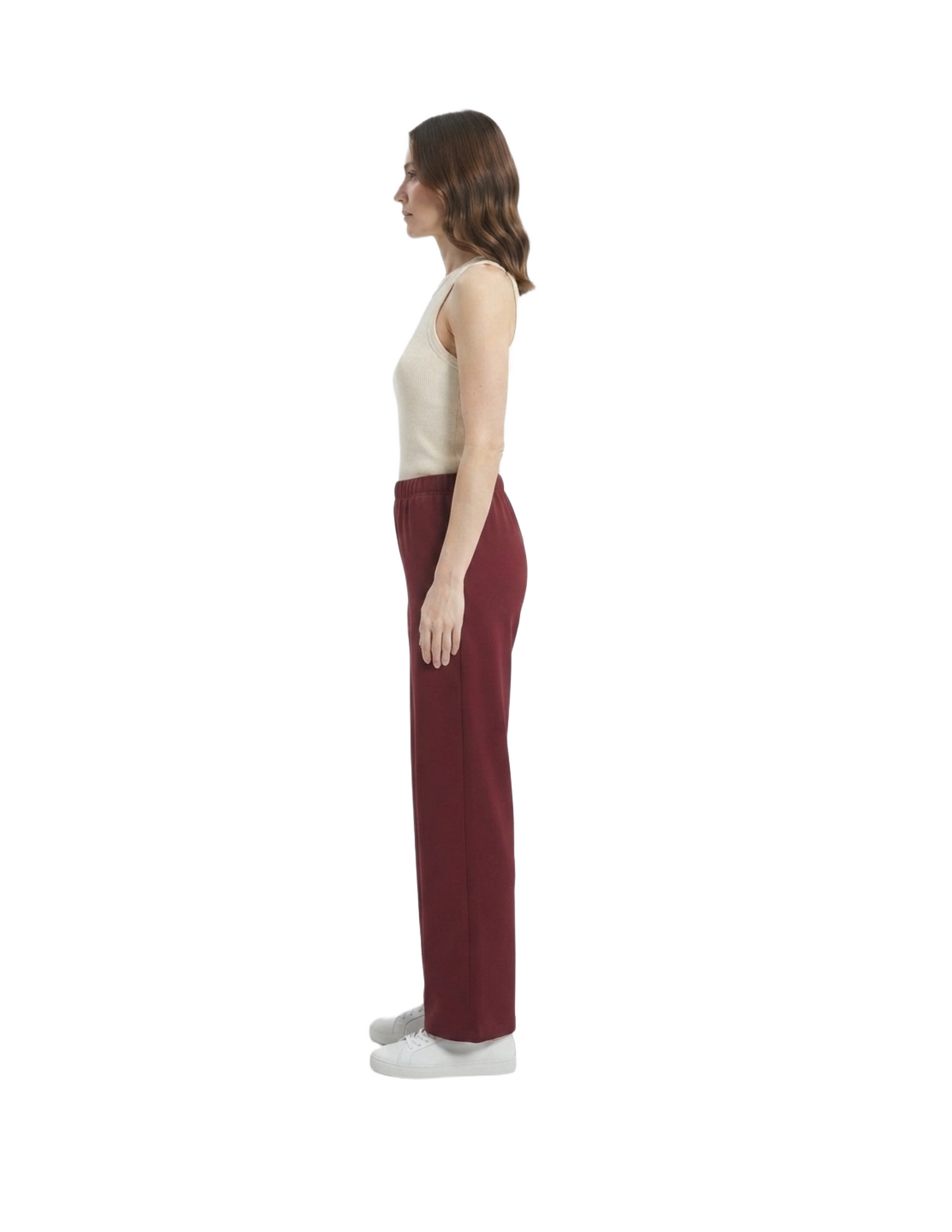 Pantalón guinda con elástico en cintura de vestir tela strech